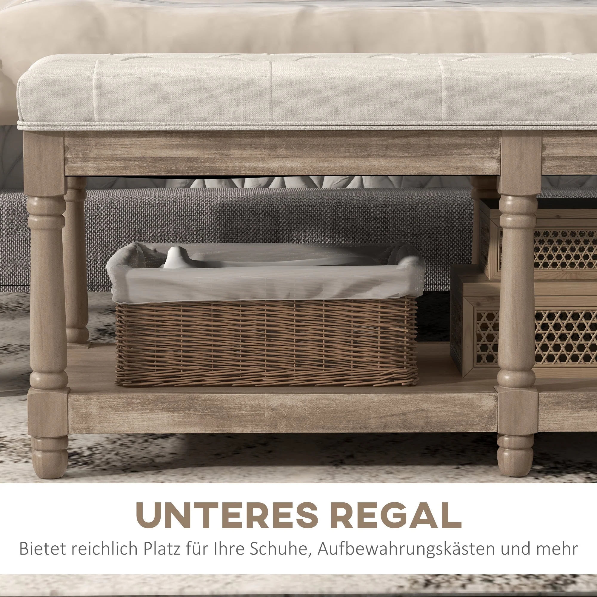Shoe Bench, Padded Seat, Shoe Rack, Cream - Image 6