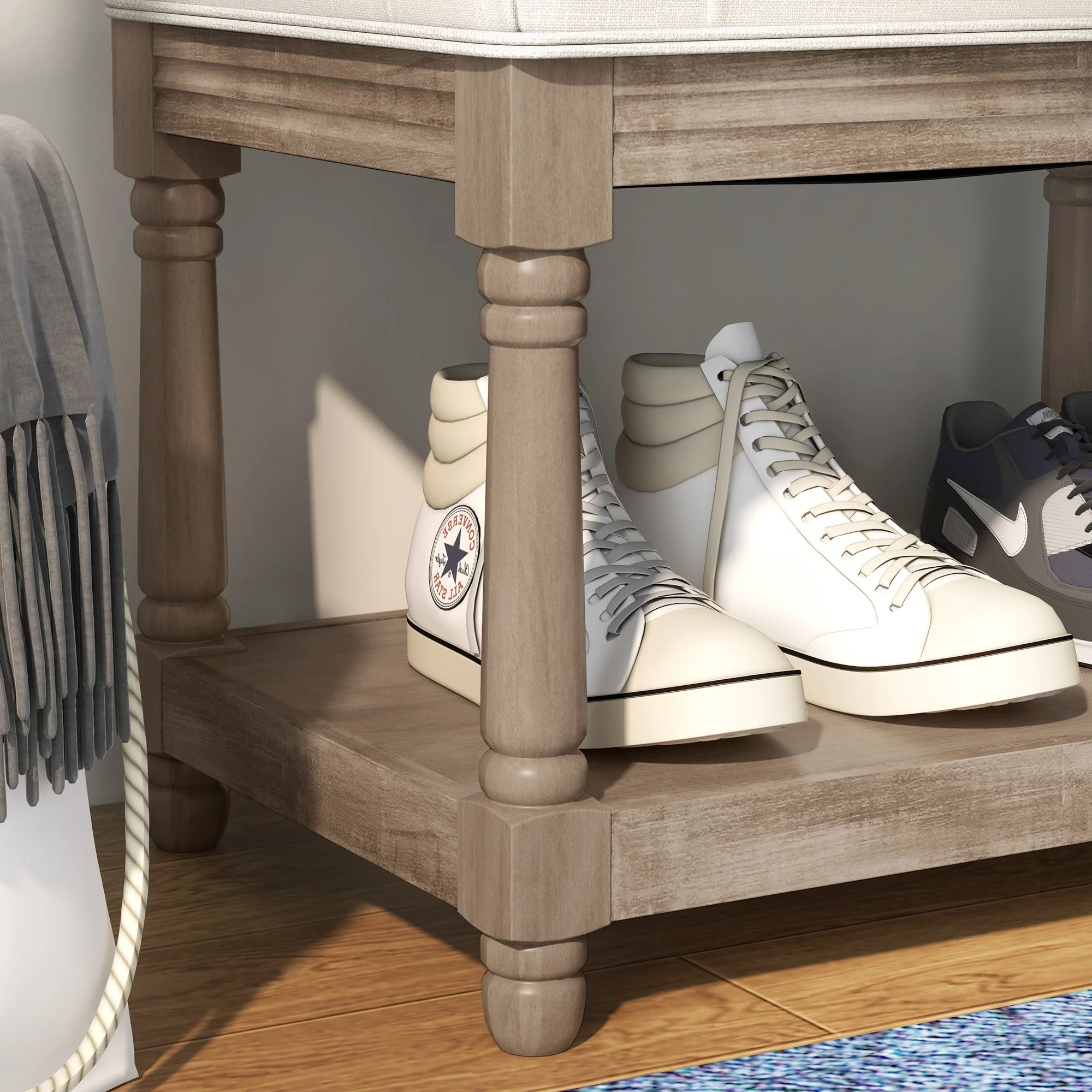 Shoe Bench, Padded Seat, Shoe Rack, Cream - Image 8
