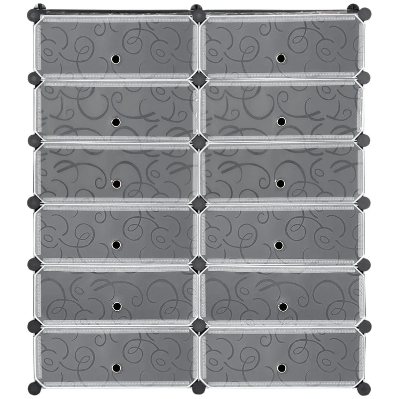 Shoe Cabinet 12 Compartments Modular Storage Black