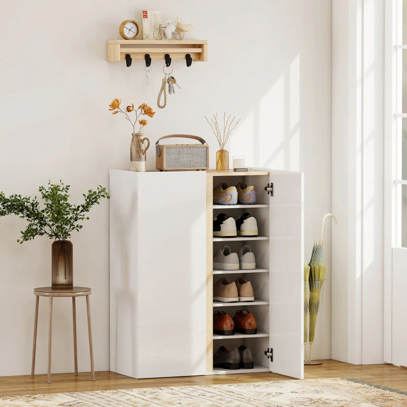 Shoe Cabinet, 6-Tier, 18 Pairs, Wood White - Image 2