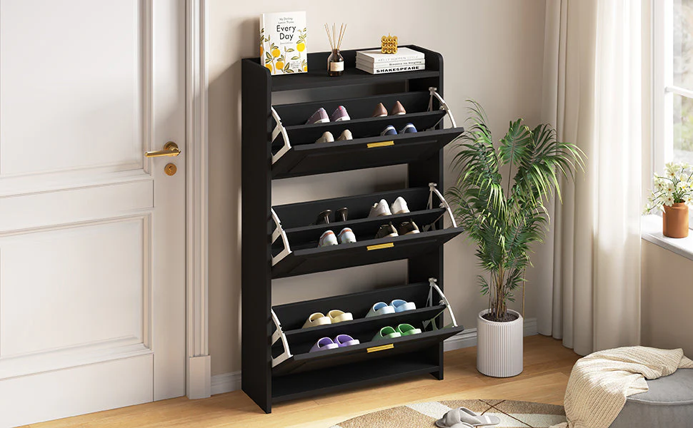 Shoe Cabinet 70x24x120cm 6 Compartments - Black - Image 9