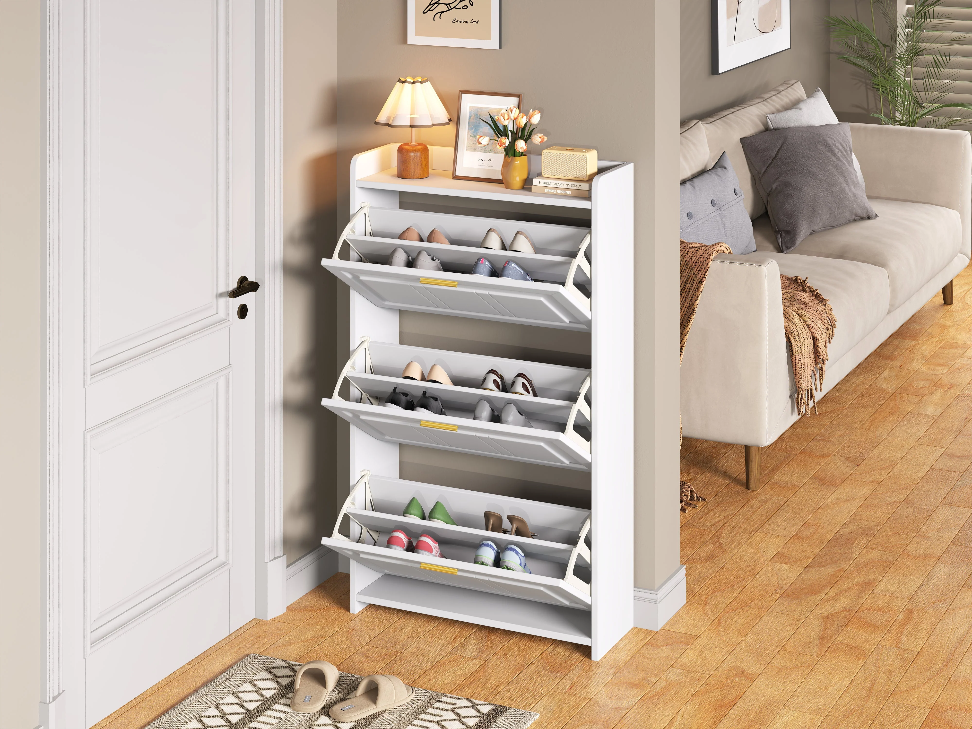 Shoe Cabinet 70x24x120cm with 6 Compartments - White MDF/Chipboard - Image 10