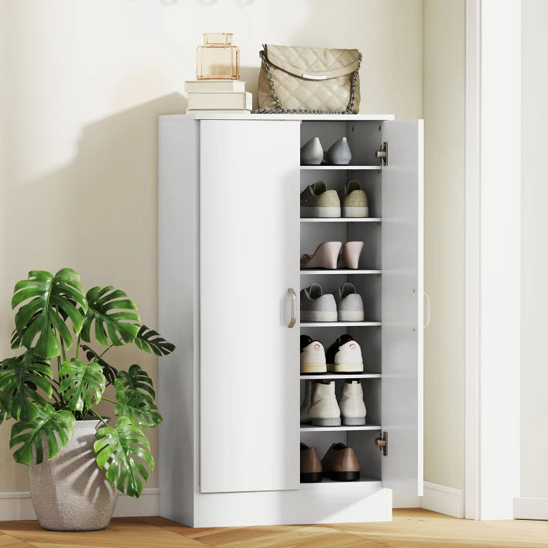 Shoe Cabinet, Adjustable 6-Tier, 14 Pairs, Wood, White - Image 2