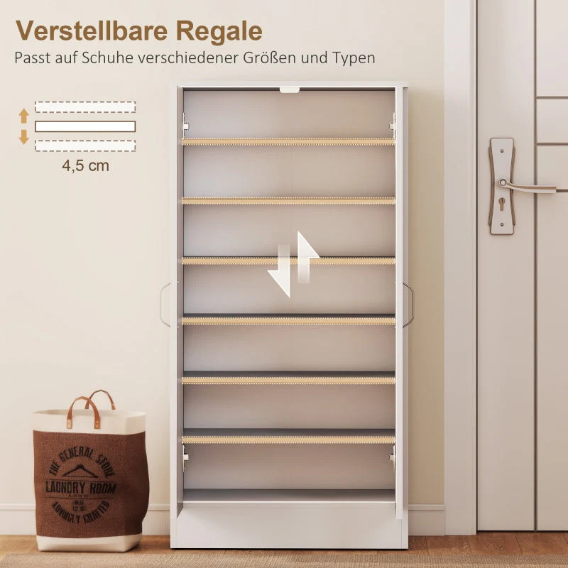 Shoe Cabinet, Adjustable 6-Tier, 14 Pairs, Wood, White - Image 4