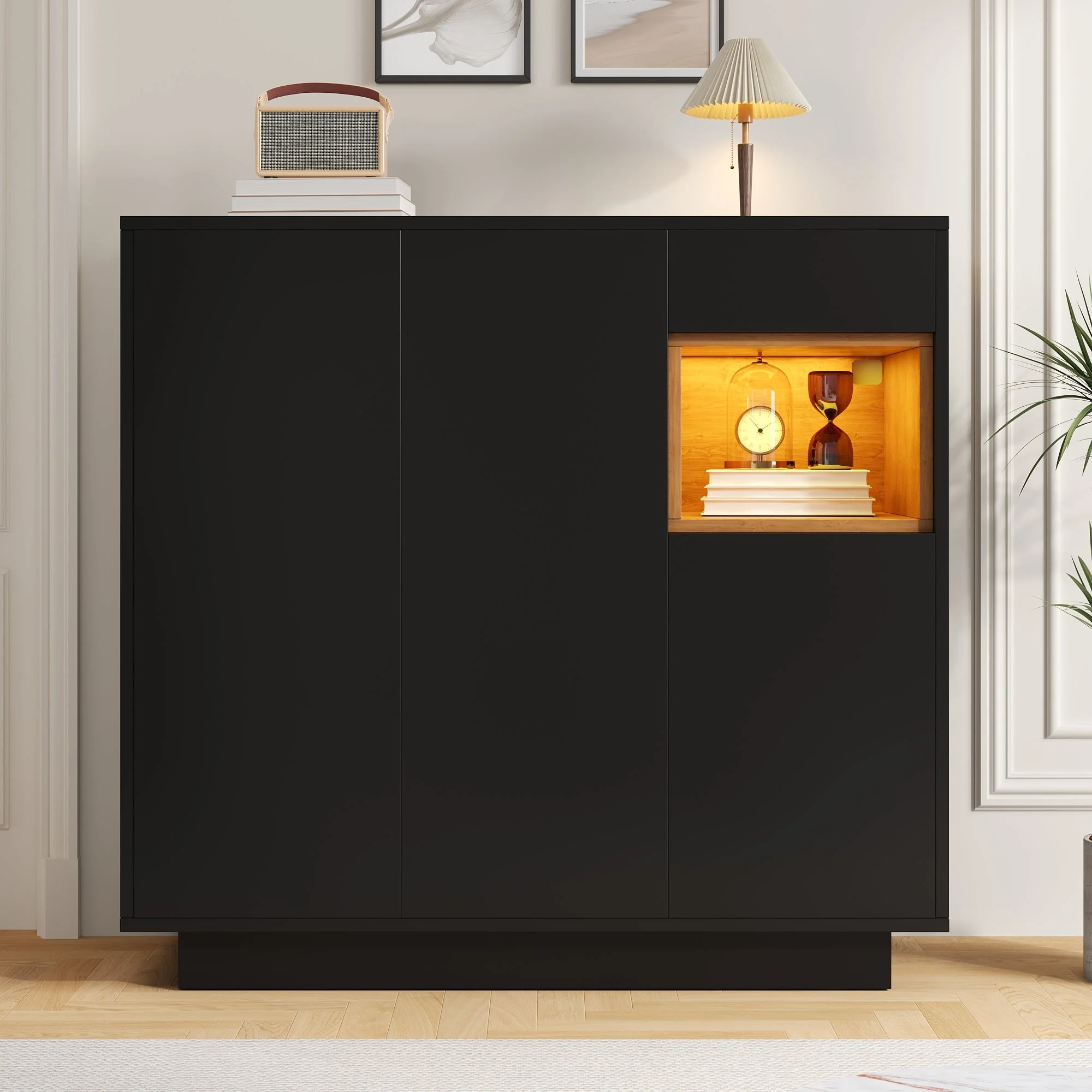 Shoe Cabinet, Adjustable Shelves, Black and Wood - Image 7