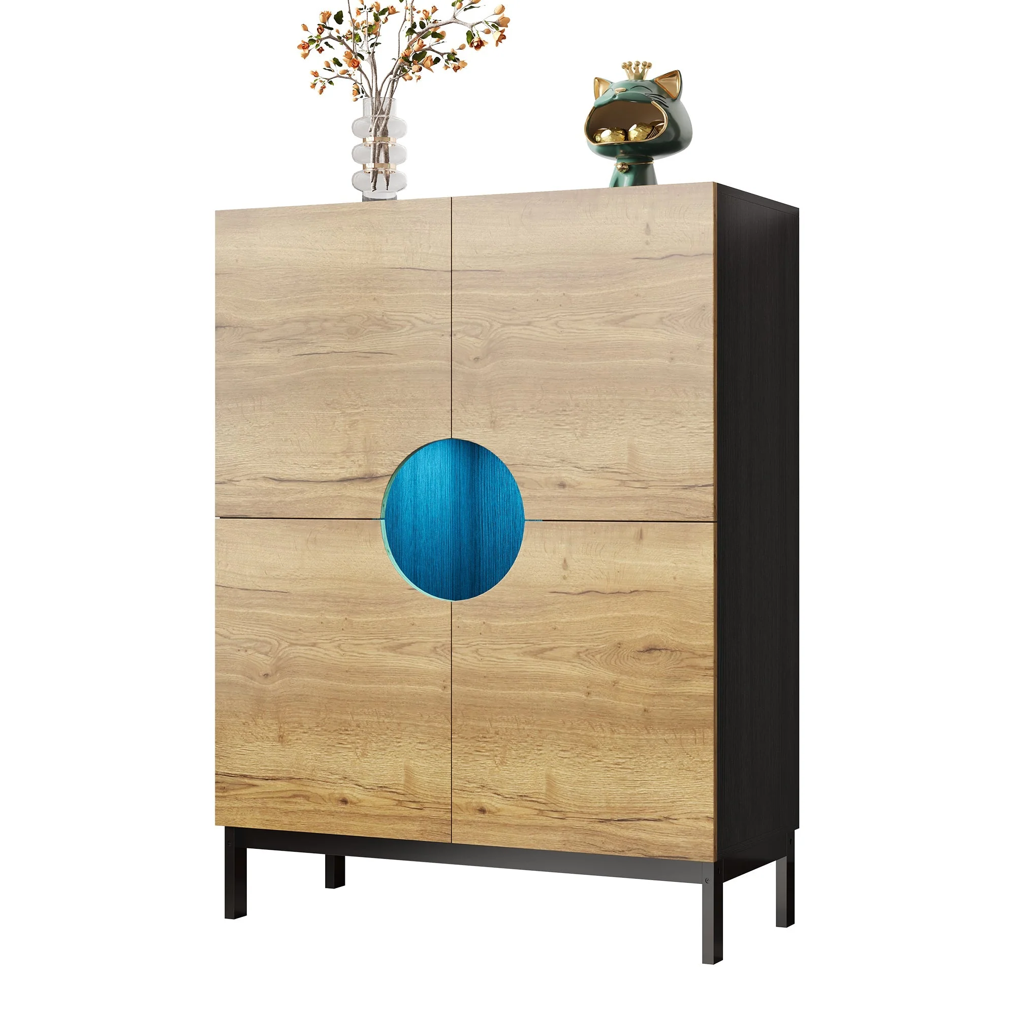 Shoe Cabinet & Display Cabinet 2-in-1, Adjustable Shelves, Solid Wood Legs, Wood Color - Image 3
