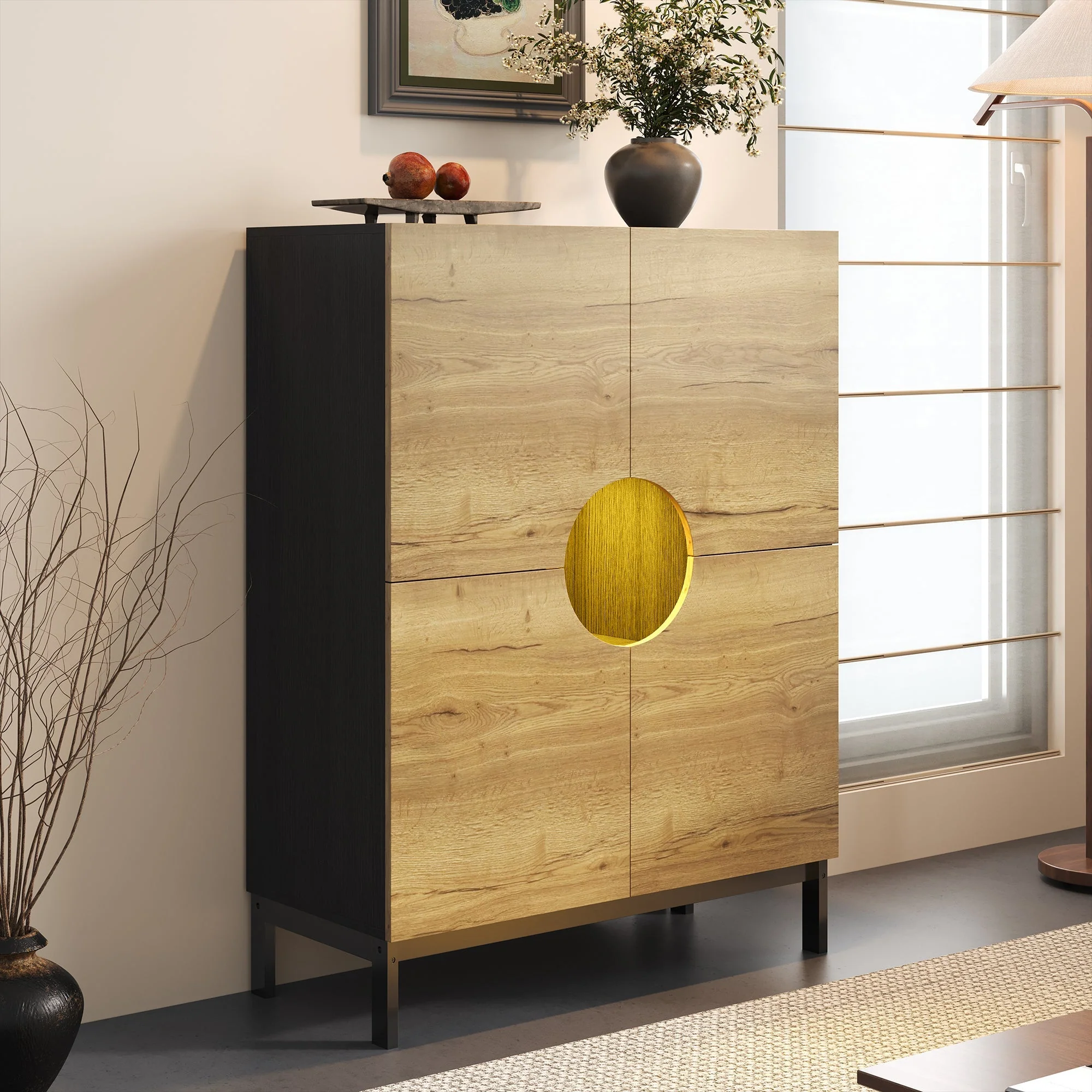 Shoe Cabinet & Display Cabinet 2-in-1, Adjustable Shelves, Solid Wood Legs, Wood Color - Image 7