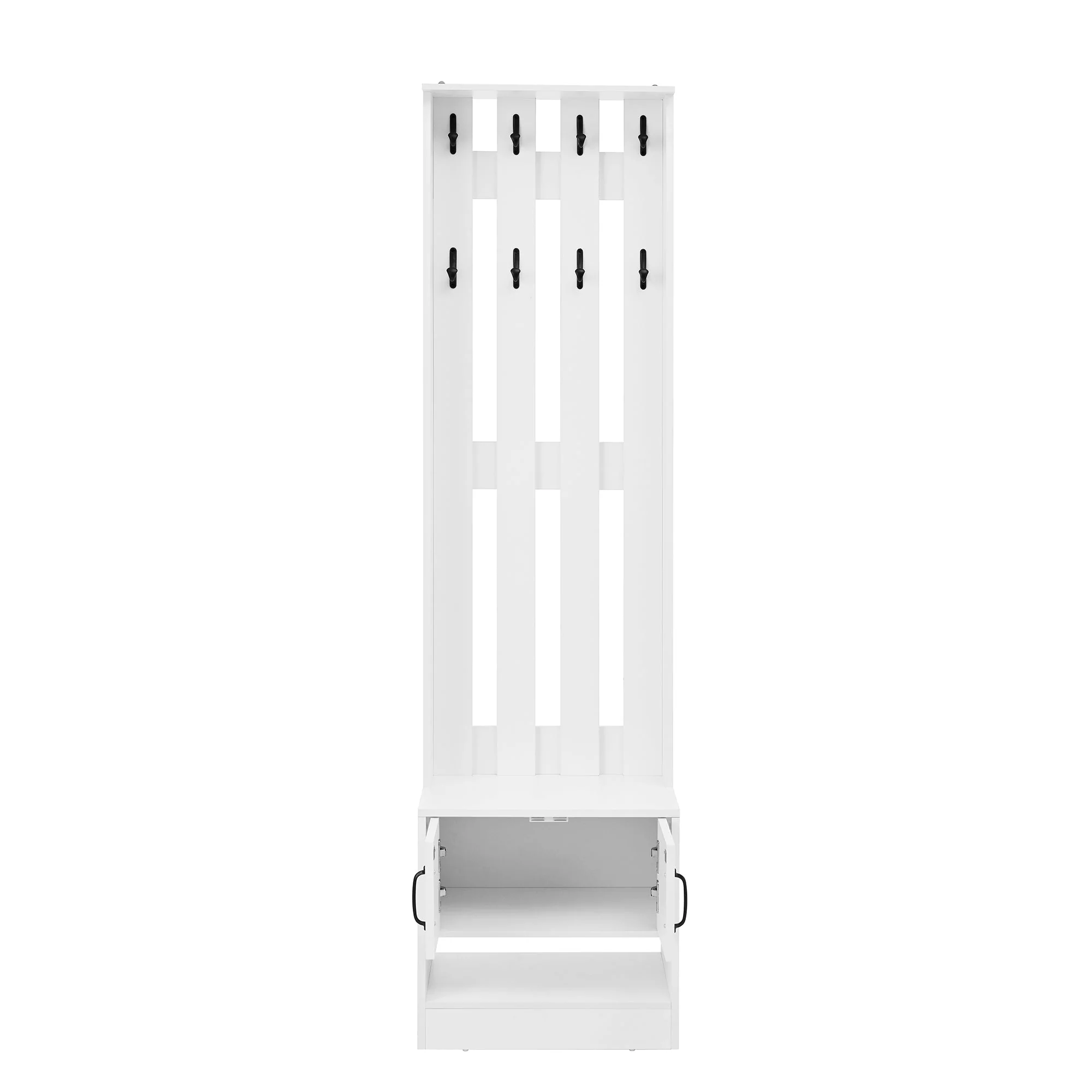 Shoe Cabinet Hallway Furniture with 2 Doors and 8 Hooks, W50/D36/H190cm, White - Image 7