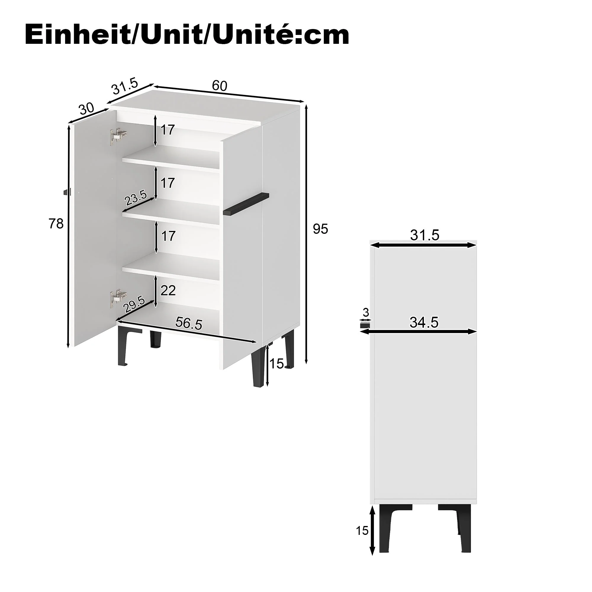 Shoe Cabinet Modern Double Doors Adjustable Shelves 95x60x34.5cm - White - Image 5