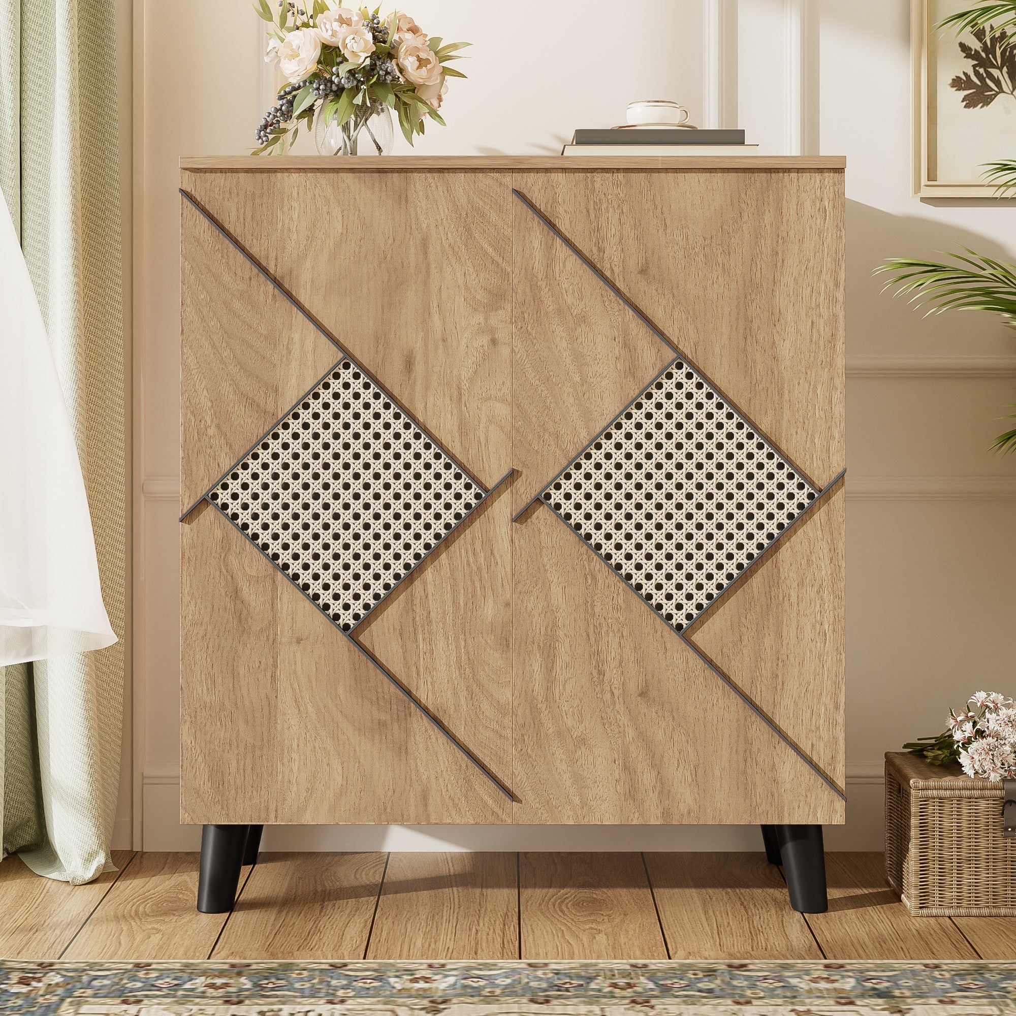 Shoe Cabinet Modern Rattan Pattern Storage 80x32x91cm - Image 4