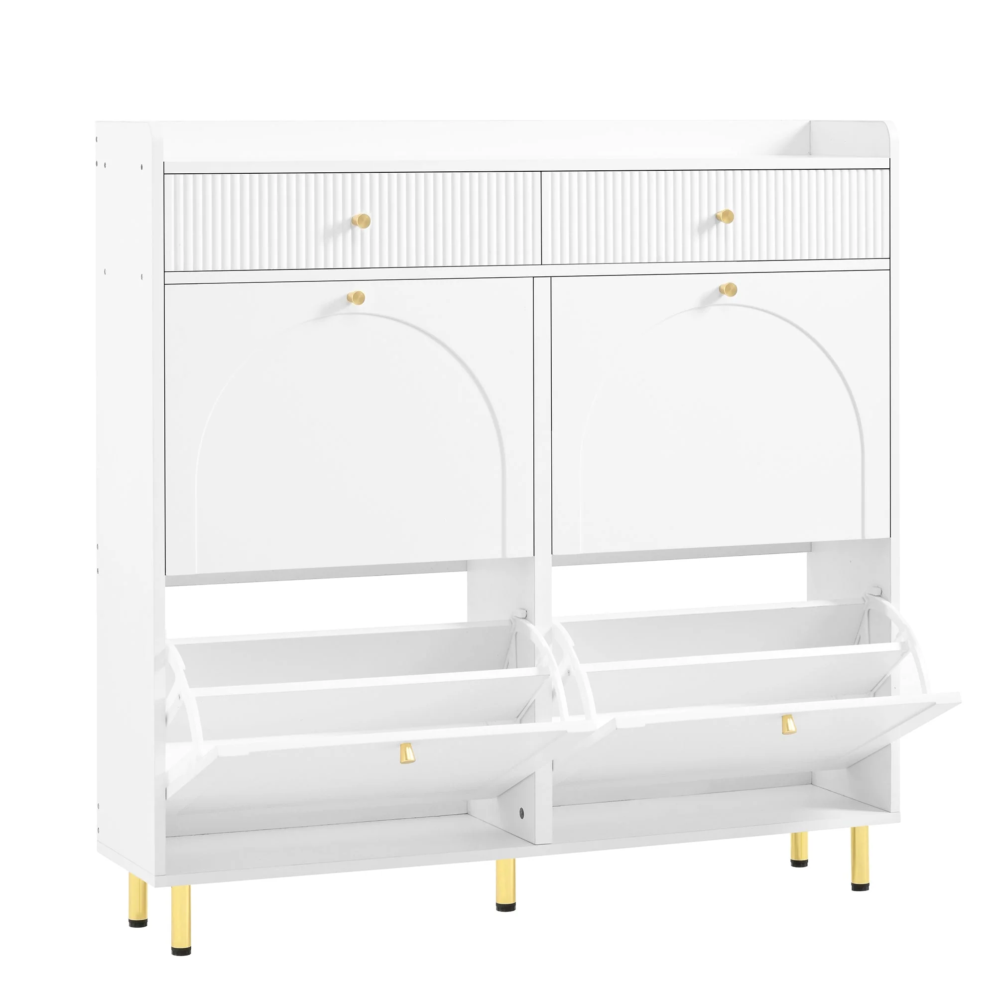 Shoe Cabinet Narrow 4 Hinged Doors 2 Drawers Metal Handles White - Image 9