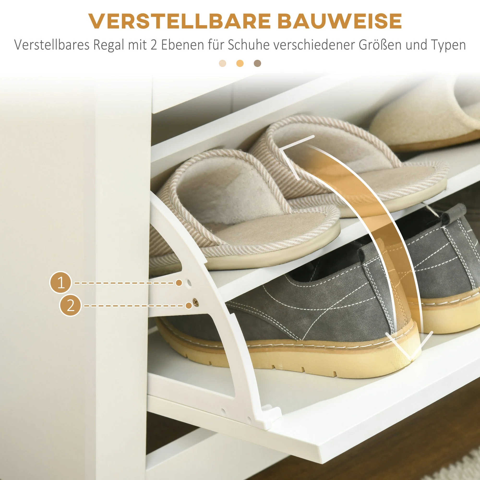 Shoe Cabinet Rack 3 Flaps 18 Pairs, Space-Saving, White Natural - Image 5