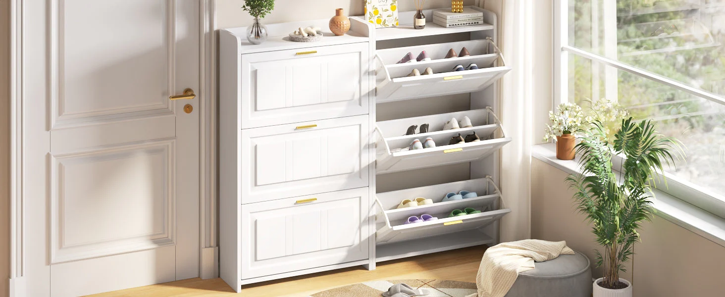 Shoe Cabinet Set Tall Storage 6 Compartments 70x24x120cm White MDF+Chipboard 2-piece - Image 9