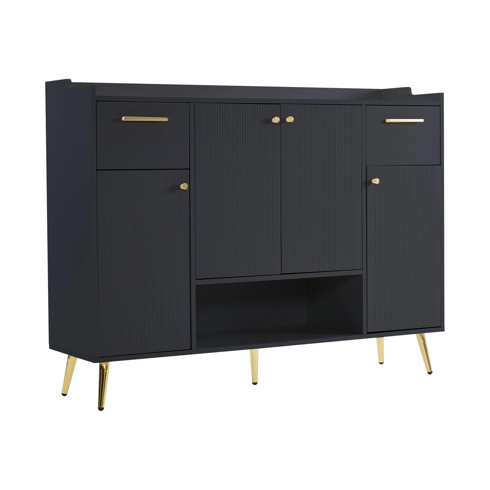 Shoe Cabinet, Shoe Rack with 2 Drawers and 4 Doors, Metal Feet, Black - Image 9