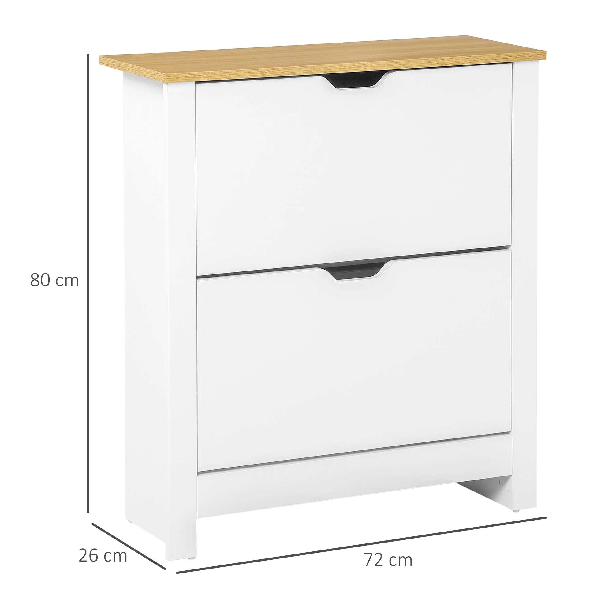 Shoe Cabinet with 2 Doors for 12 Pairs, White+Natural - Image 3