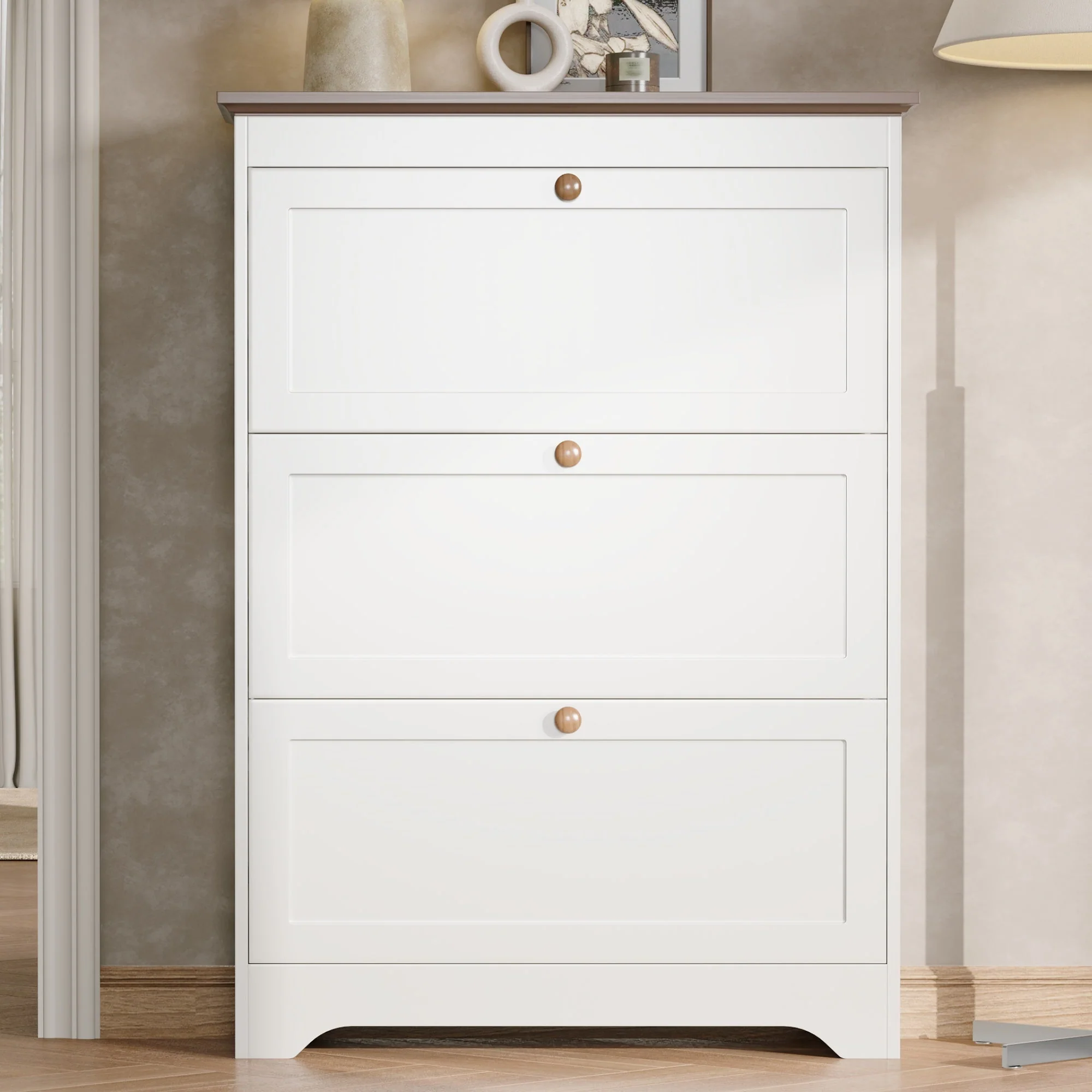 Shoe Cabinet with 3 Doors and Large Capacity, White Wood Look - Image 8