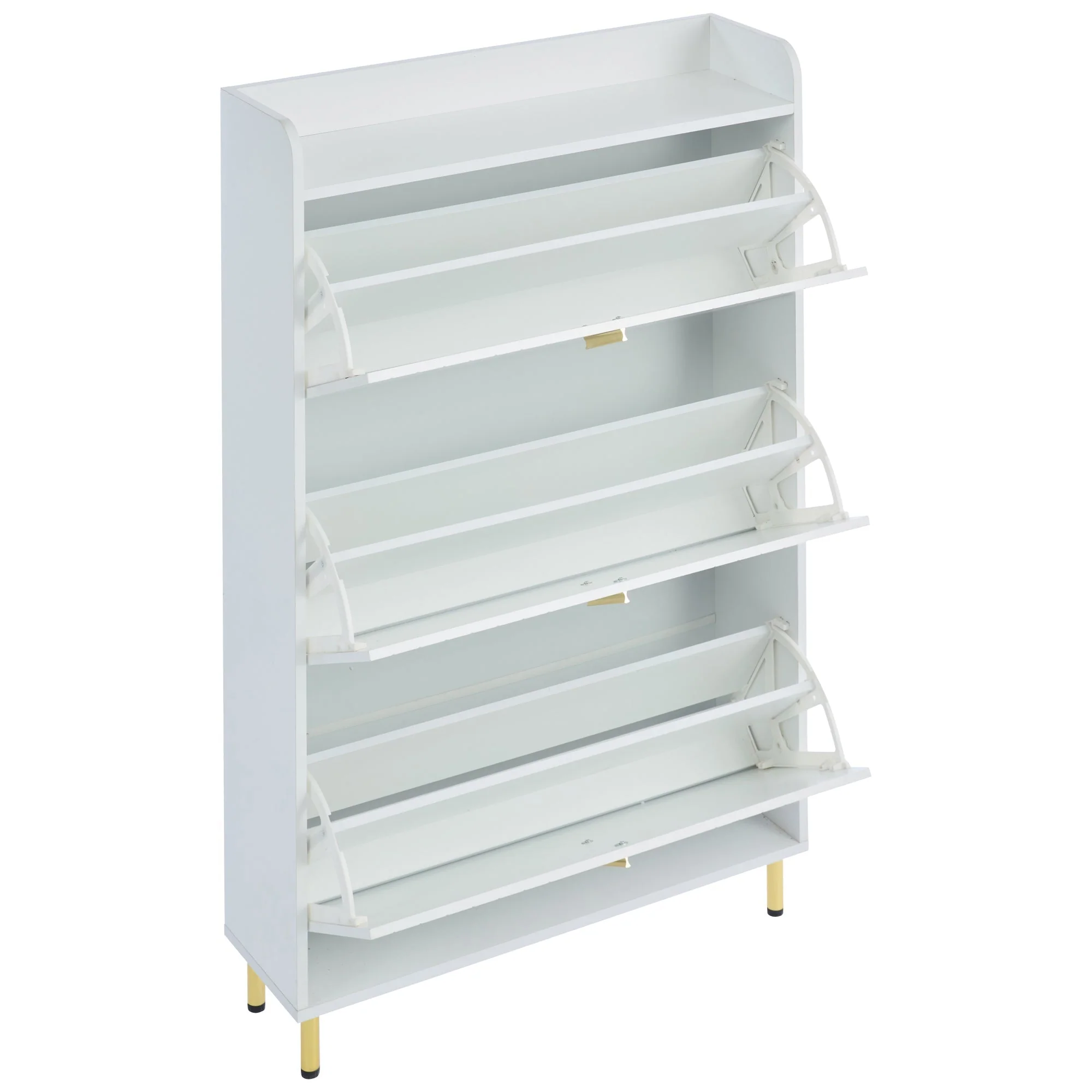 Shoe Cabinet with 3 Doors, Narrow 6 Compartment Adjustable - White - Image 4