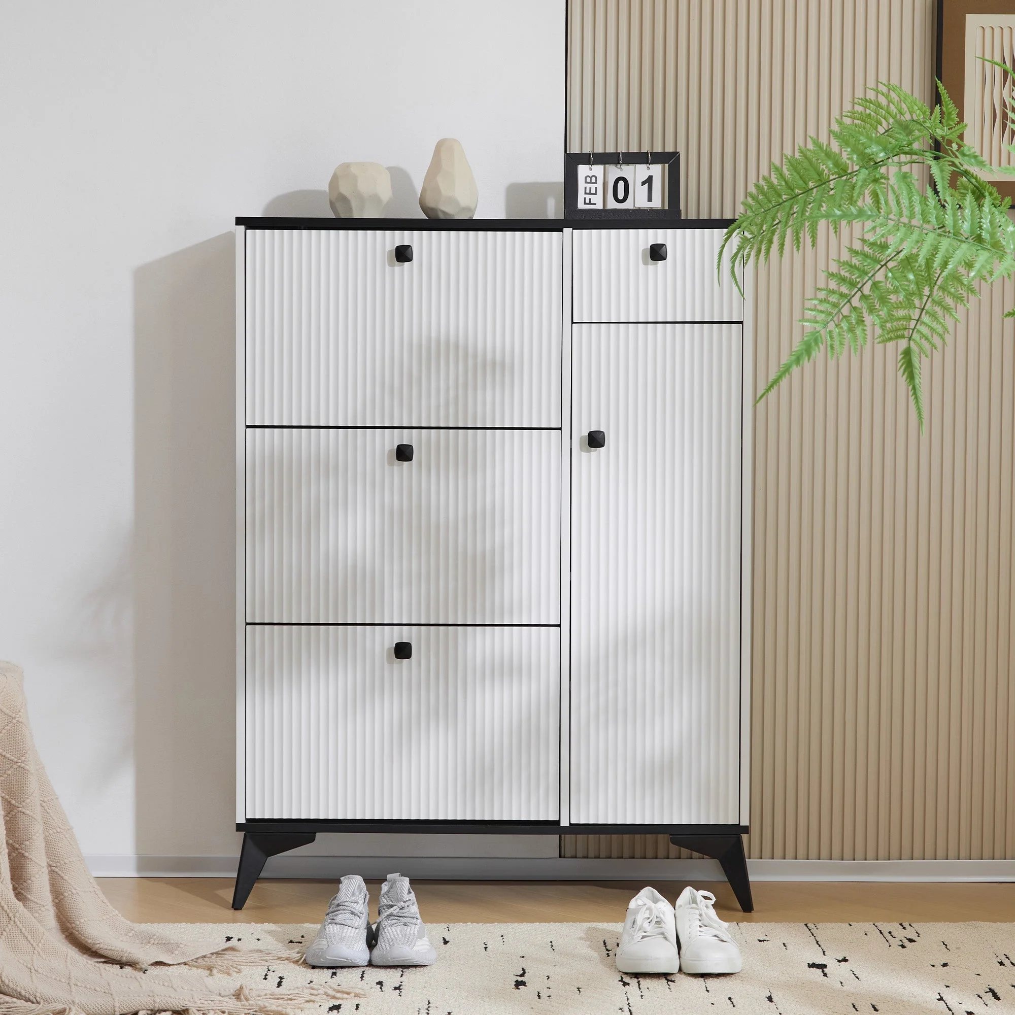 Shoe cabinet with 3 flaps, 1 drawer, 1 door, white - Image 6
