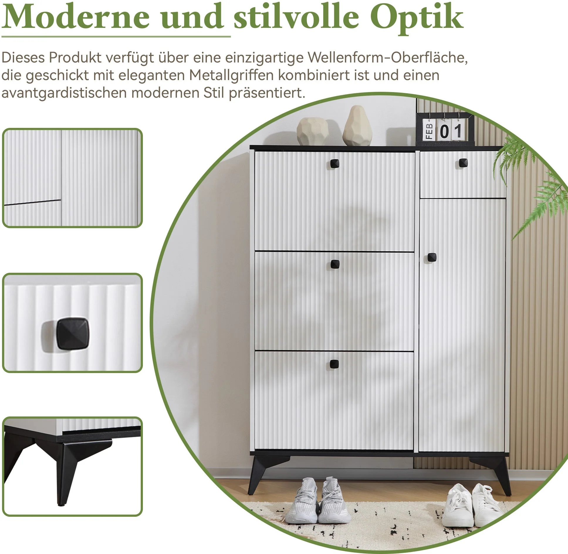 Shoe cabinet with 3 flaps, 1 drawer, 1 door, white - Image 9