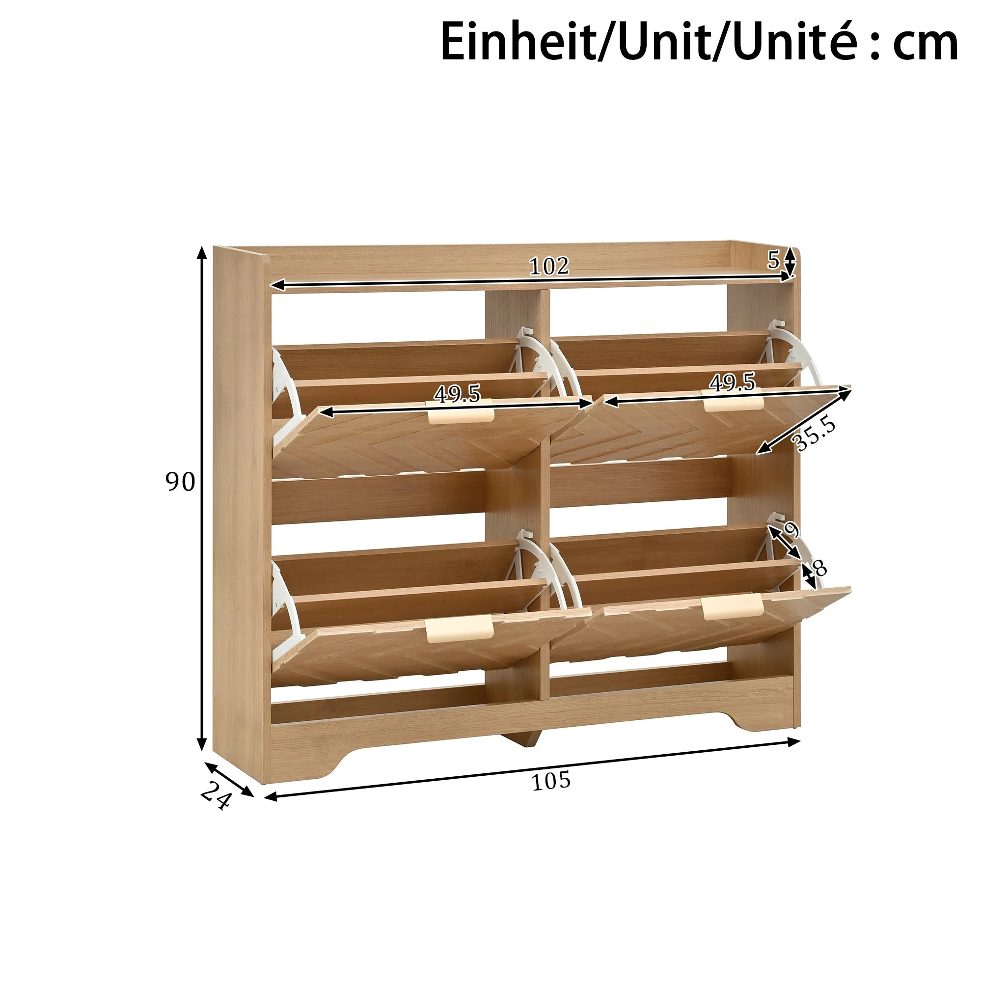 Shoe Cabinet with 4 Flip Drawers and 3D Textured Front, Space-Saving Entryway Storage, Wood White - Image 4