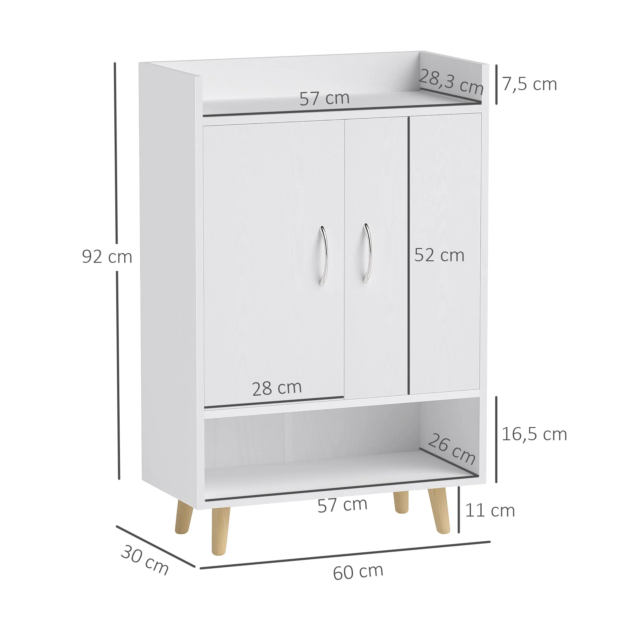 Shoe Cabinet with Doors and Shelves, Holds 12 Shoes, White Wood - Image 3