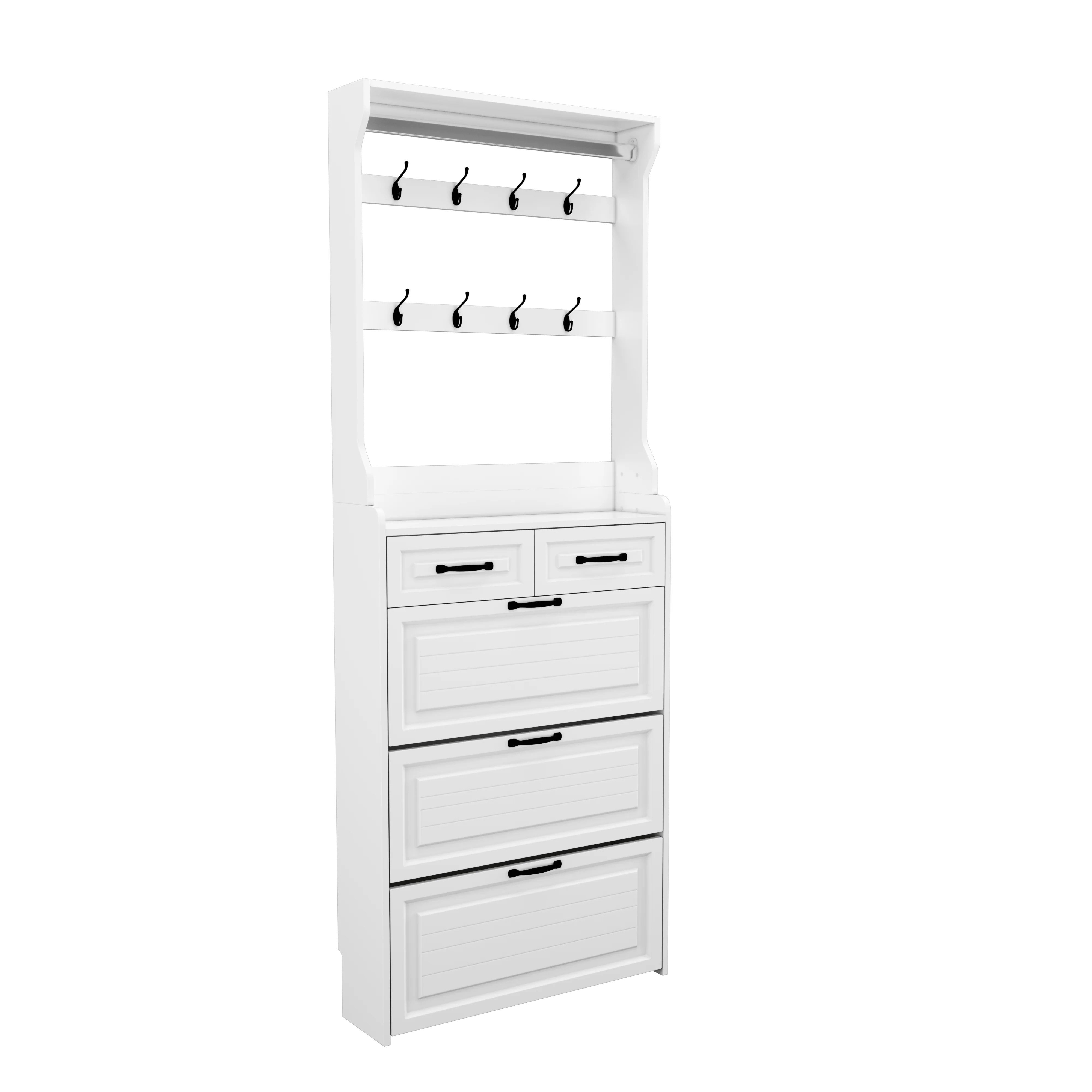 Shoe Cabinet with Hanger, 3 Doors & 2 Drawers - White - Image 7