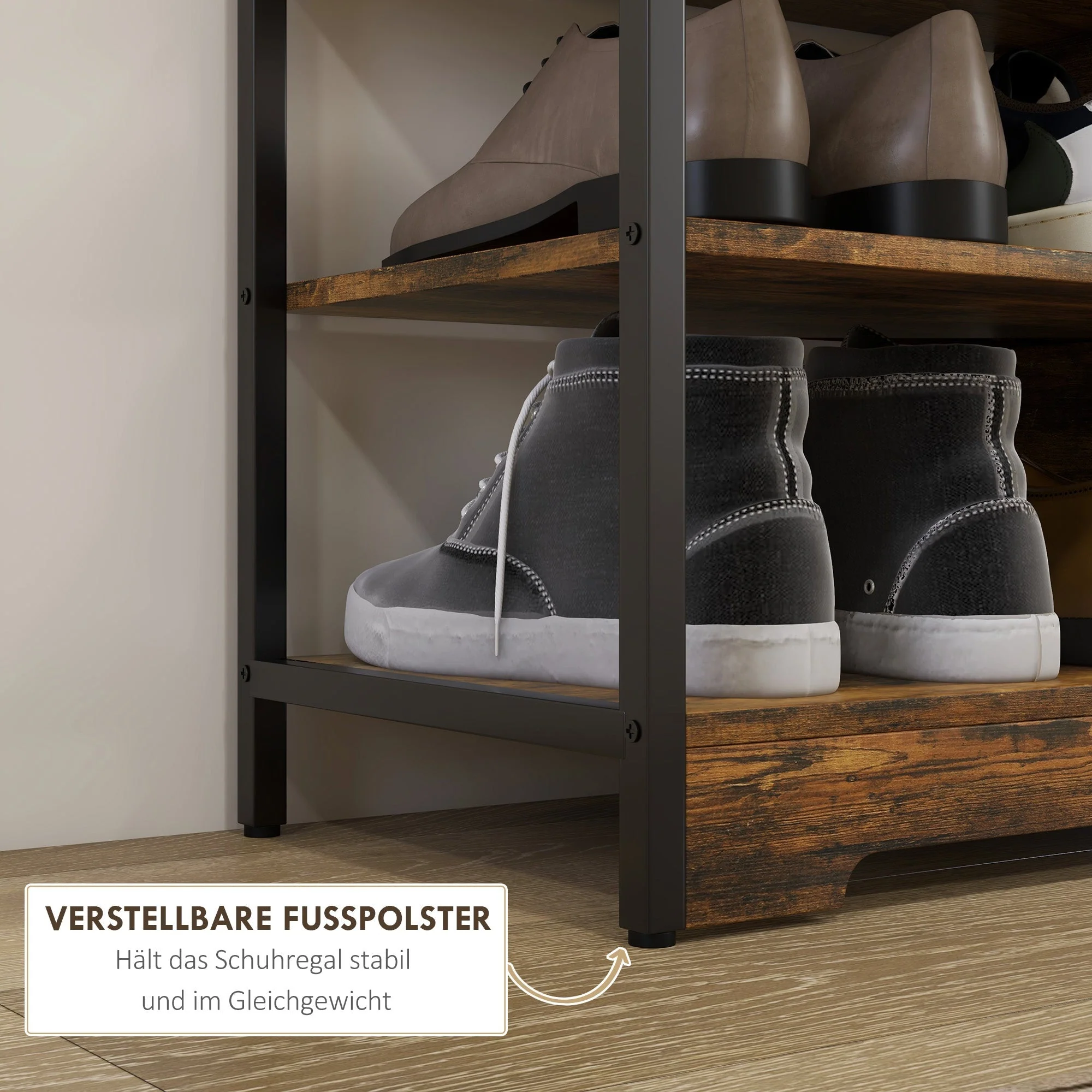Shoe Rack 4 Levels, Max 11 Pairs, Rustic Brown - Image 6