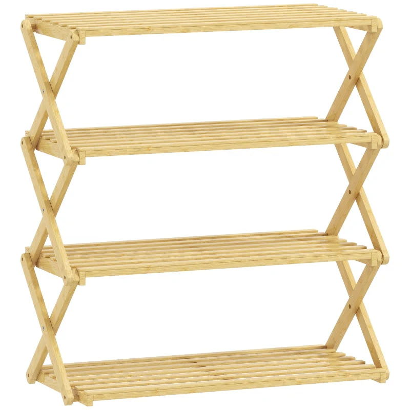 Shoe Rack 4-Tier 12-Pair Storage 60x29x67cm - Bamboo Natural