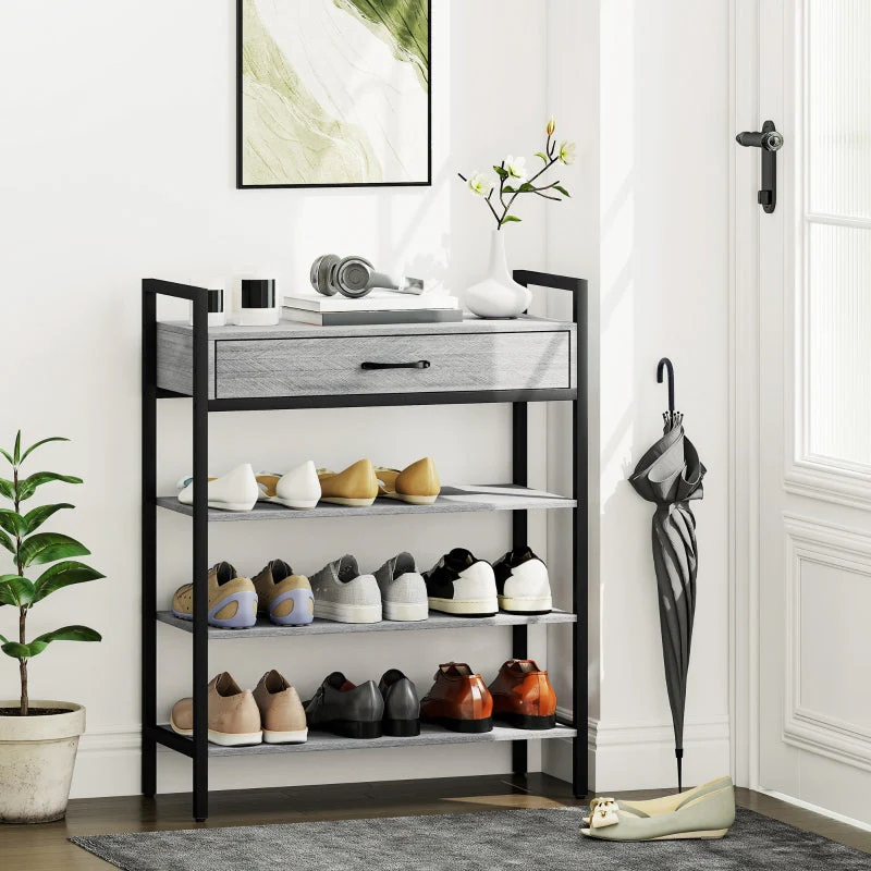 Shoe Rack 4-Tier, 9 Pairs, Chipboard Metal, Grey - Image 7