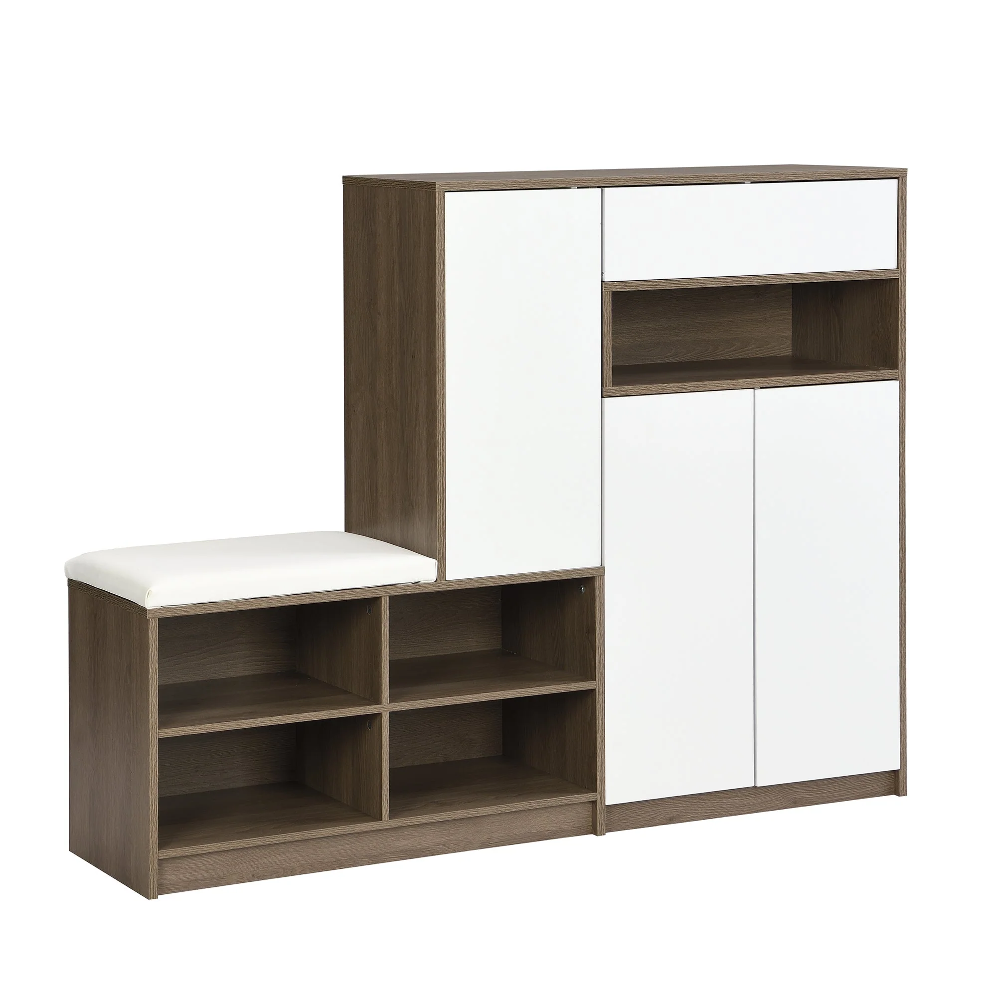 Shoe Storage Bench and Cabinet with Padded Seat, Adjustable Shelves, white - Image 4