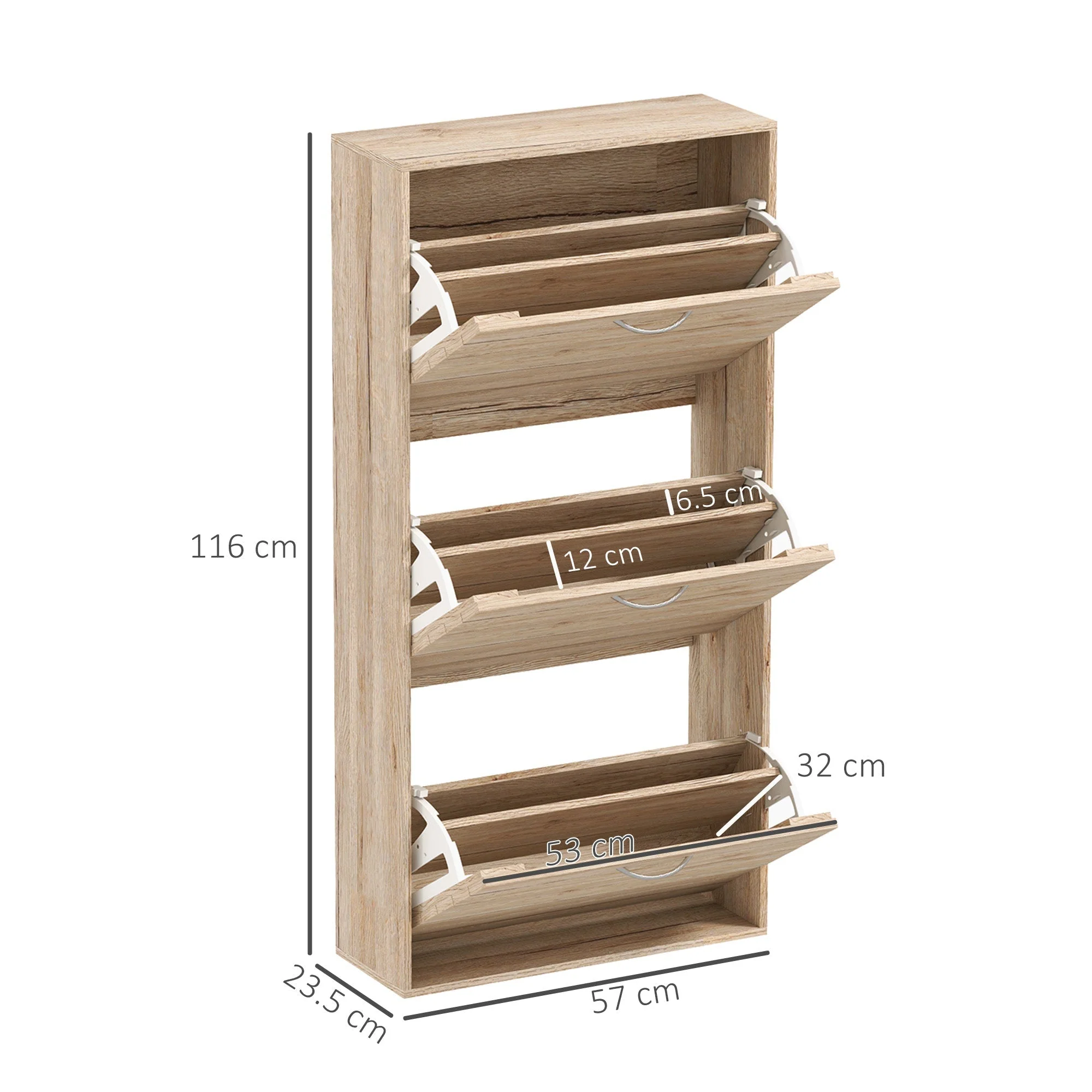 Shoe Storage Cabinet, 12-Pair Flip Drawer, Brown Wood-Effect - Image 3