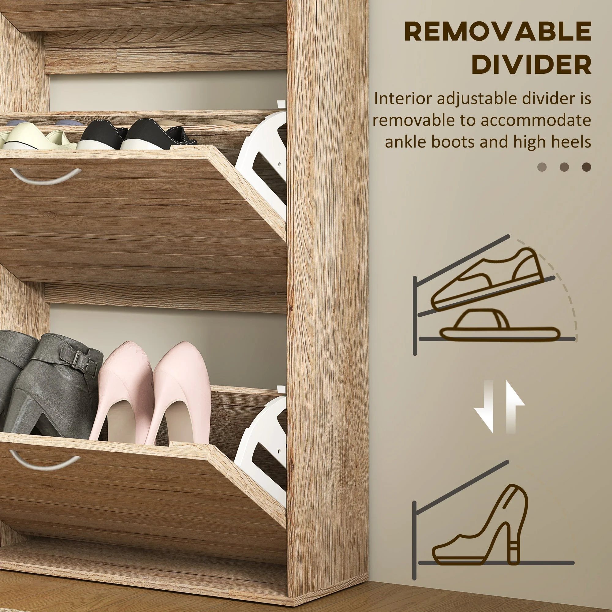 Shoe Storage Cabinet, 12-Pair Flip Drawer, Brown Wood-Effect - Image 6