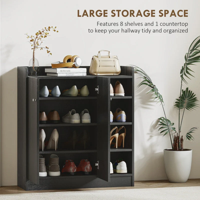 Shoe Storage Cabinet, Adjustable Shelves, Black - Image 4