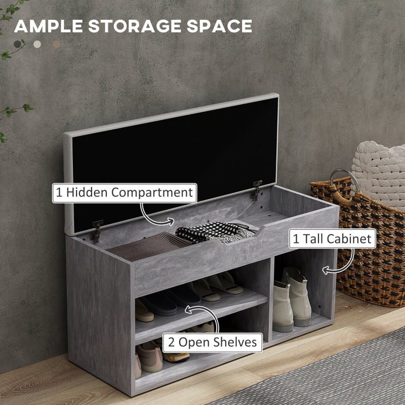 Shoes Cabinet Bench with Hidden Storage and Padded Seat, Grey Wood Grain - Image 5