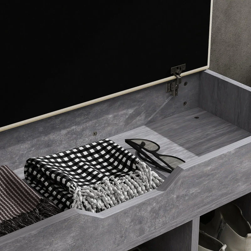 Shoes Cabinet Bench with Hidden Storage and Padded Seat, Grey Wood Grain - Image 8