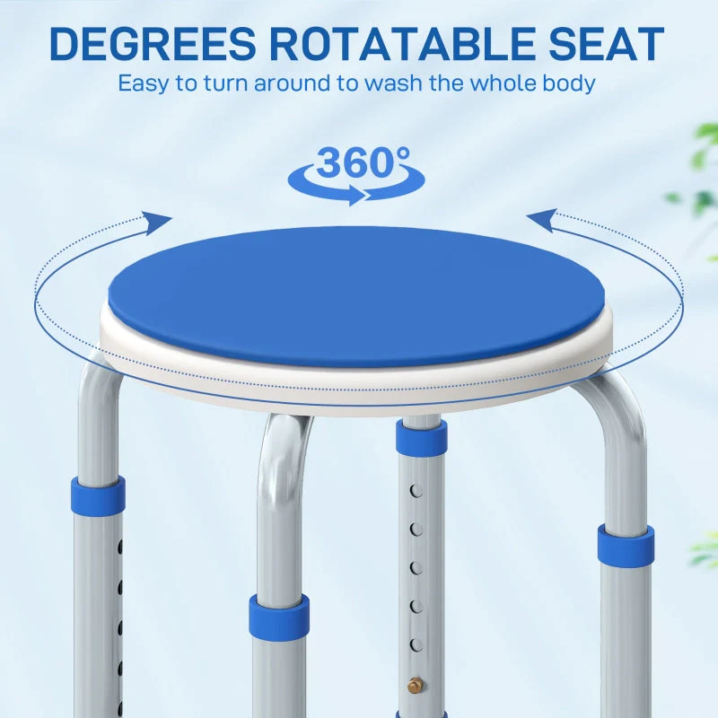 Shower Chair 360° Swivel Height Adjustable Aluminium Blue - Image 5