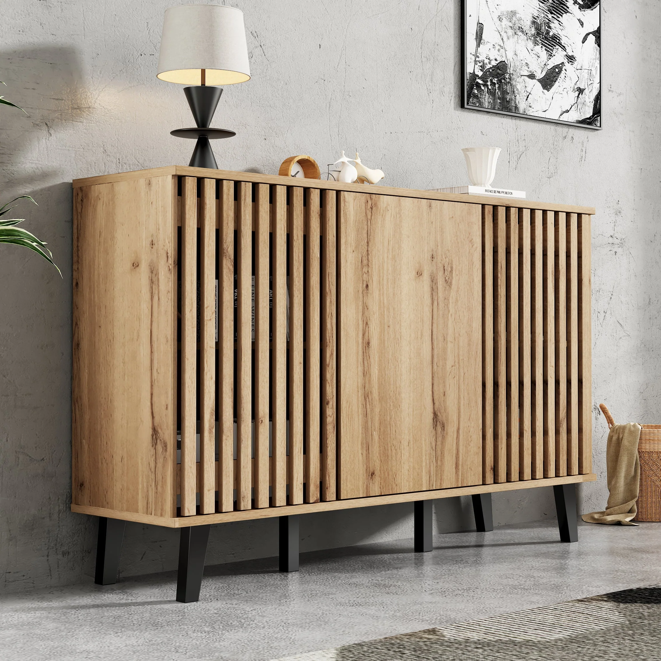 Side Cabinet 150x40x95cm, 3-Door 6 Storage Compartments, Sideboard Table - Image 6