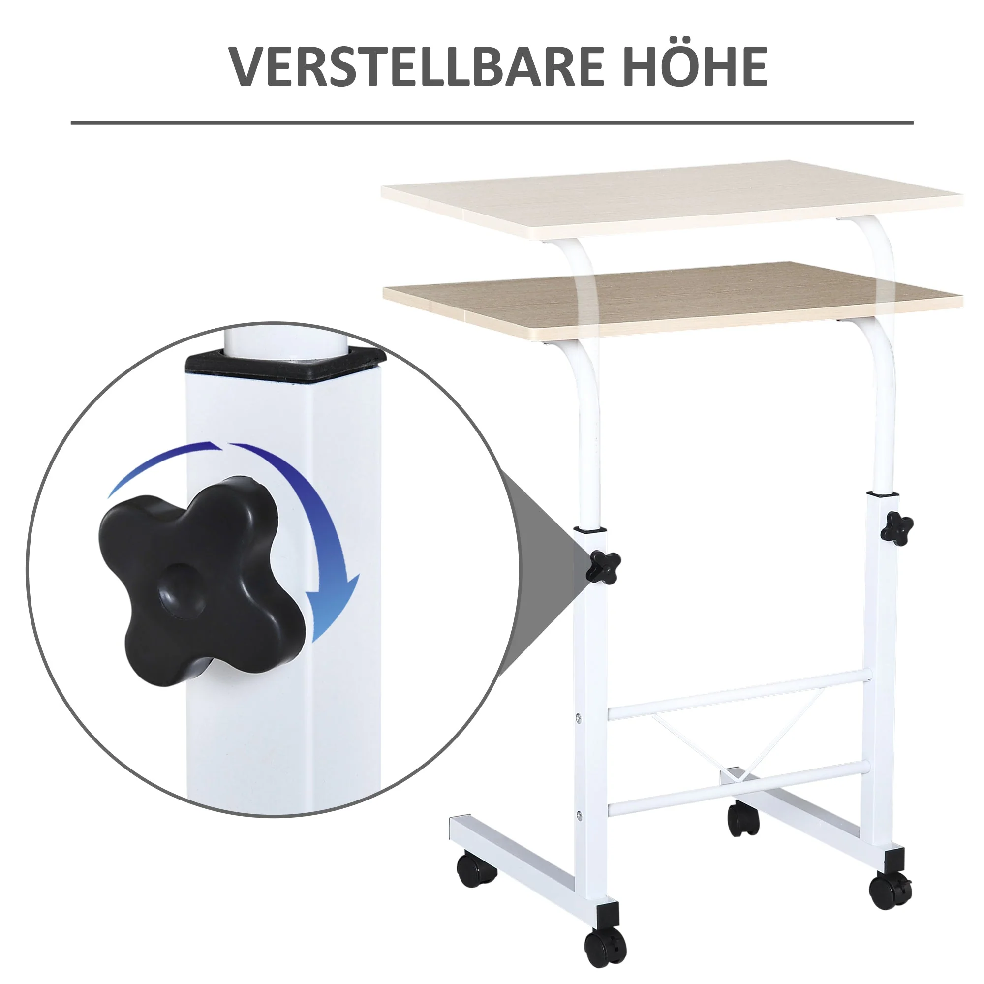 Side Table Adjustable Mobile C-Table, Chipboard & Steel - Image 5