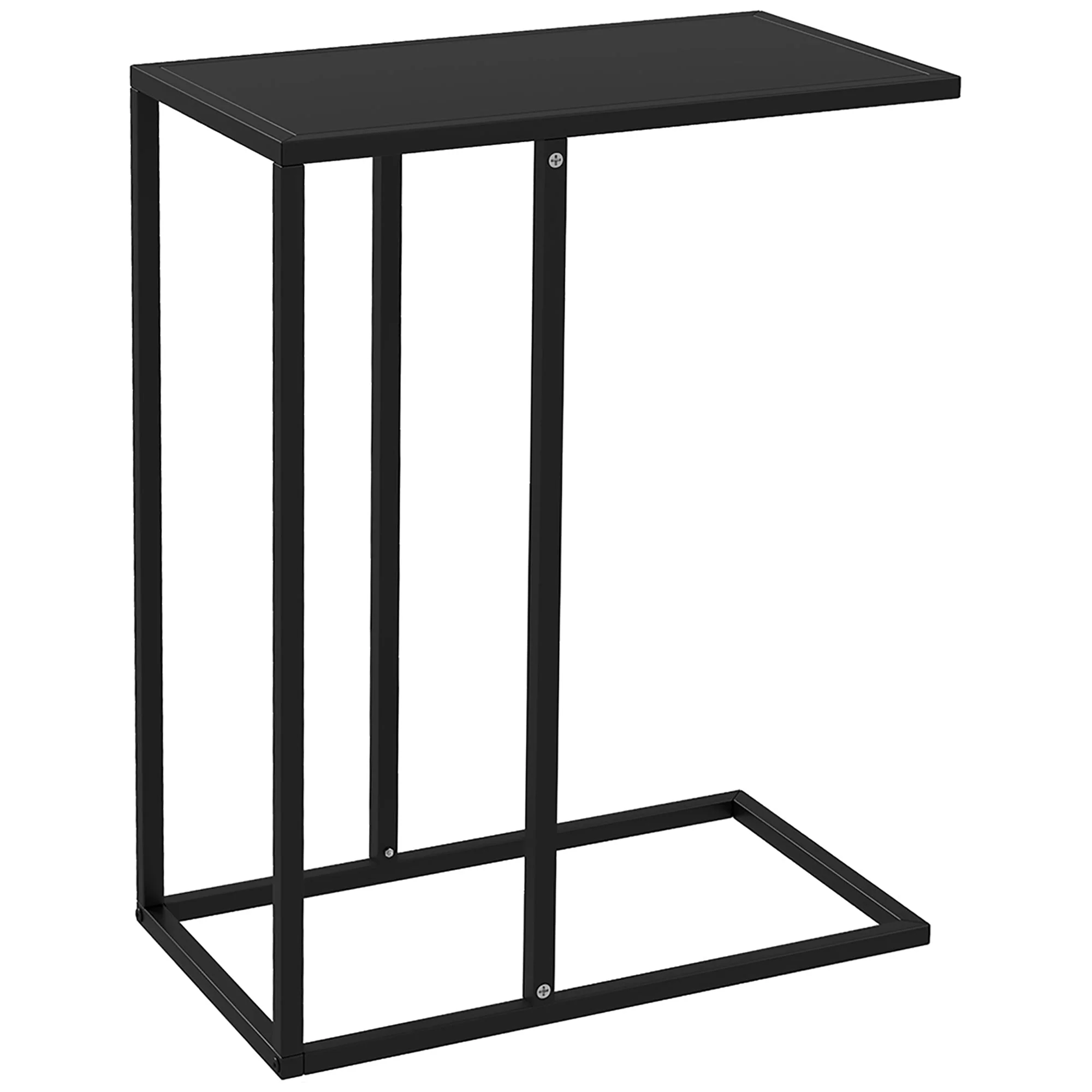 Side Table C-Shaped Laptop Bedside with Steel Frame, Black - Image 2