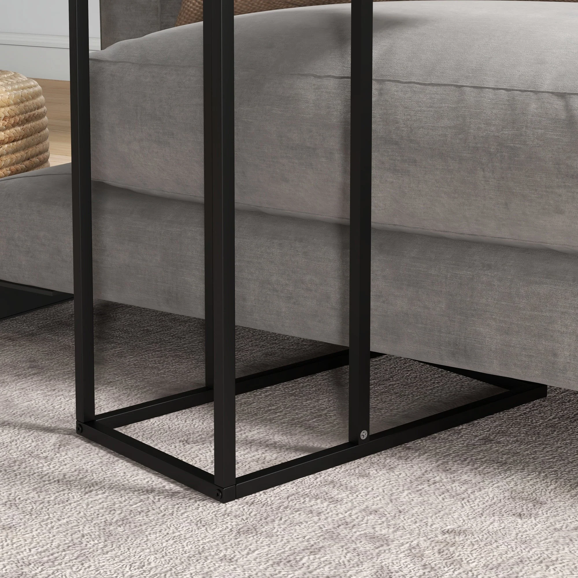 Side Table C-Shaped Laptop Bedside with Steel Frame, Black - Image 8