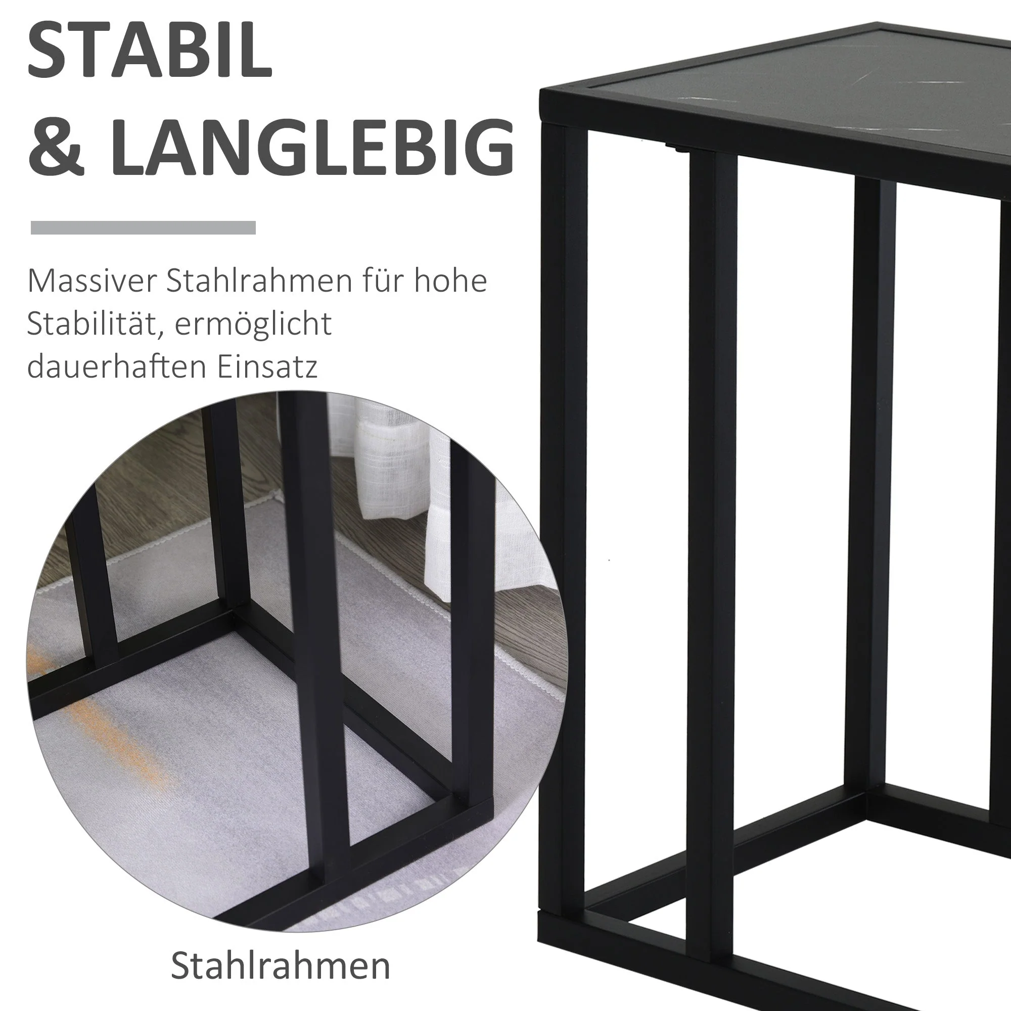 Side Table Coffee Table Marble Look Metal Frame, Black - Image 5