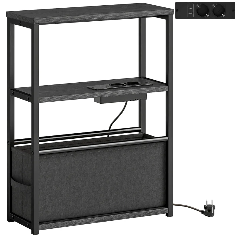 Side Table/Coffee Table with Power Strip and Shelf, for Small Spaces, 45x18x60.2cm, Black - Image 2