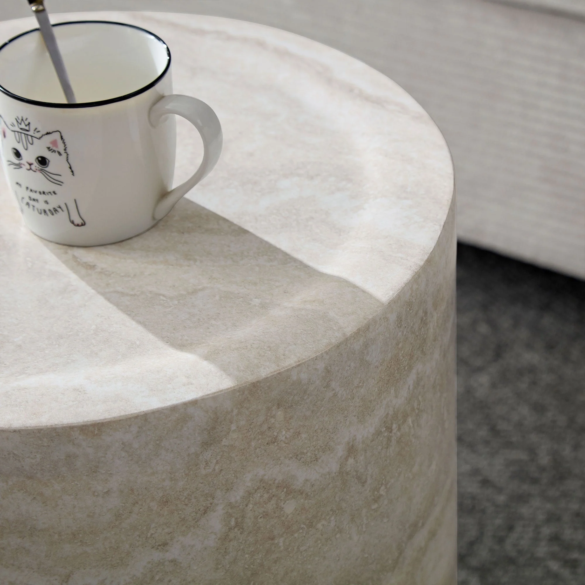 Side Table - Compact Textured Cylinder 40x40x45cm - Off-White Fiberglass - Image 5