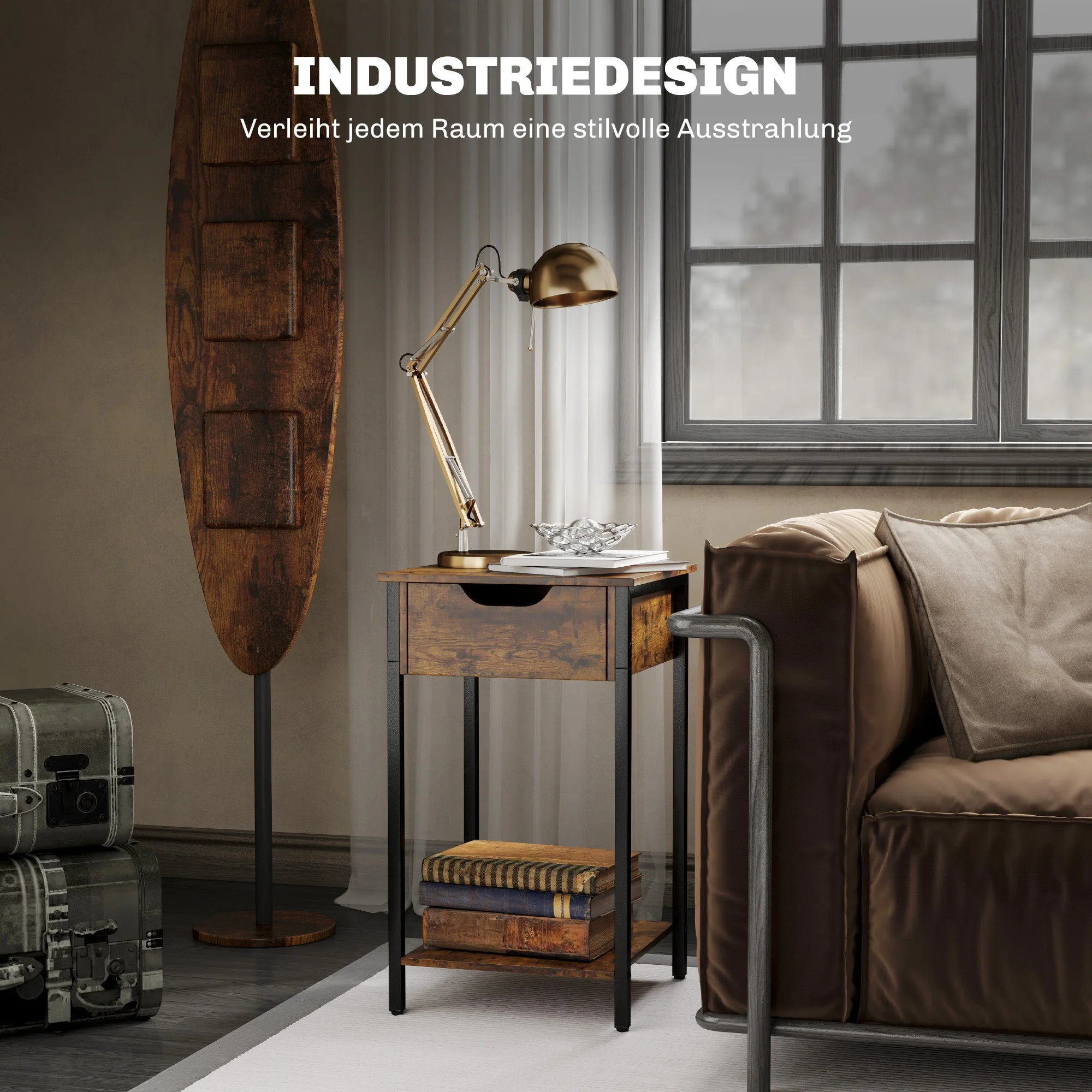 Side Table, Industrial Design Coffee Table with Steel Frame, Rustic Brown - Image 4