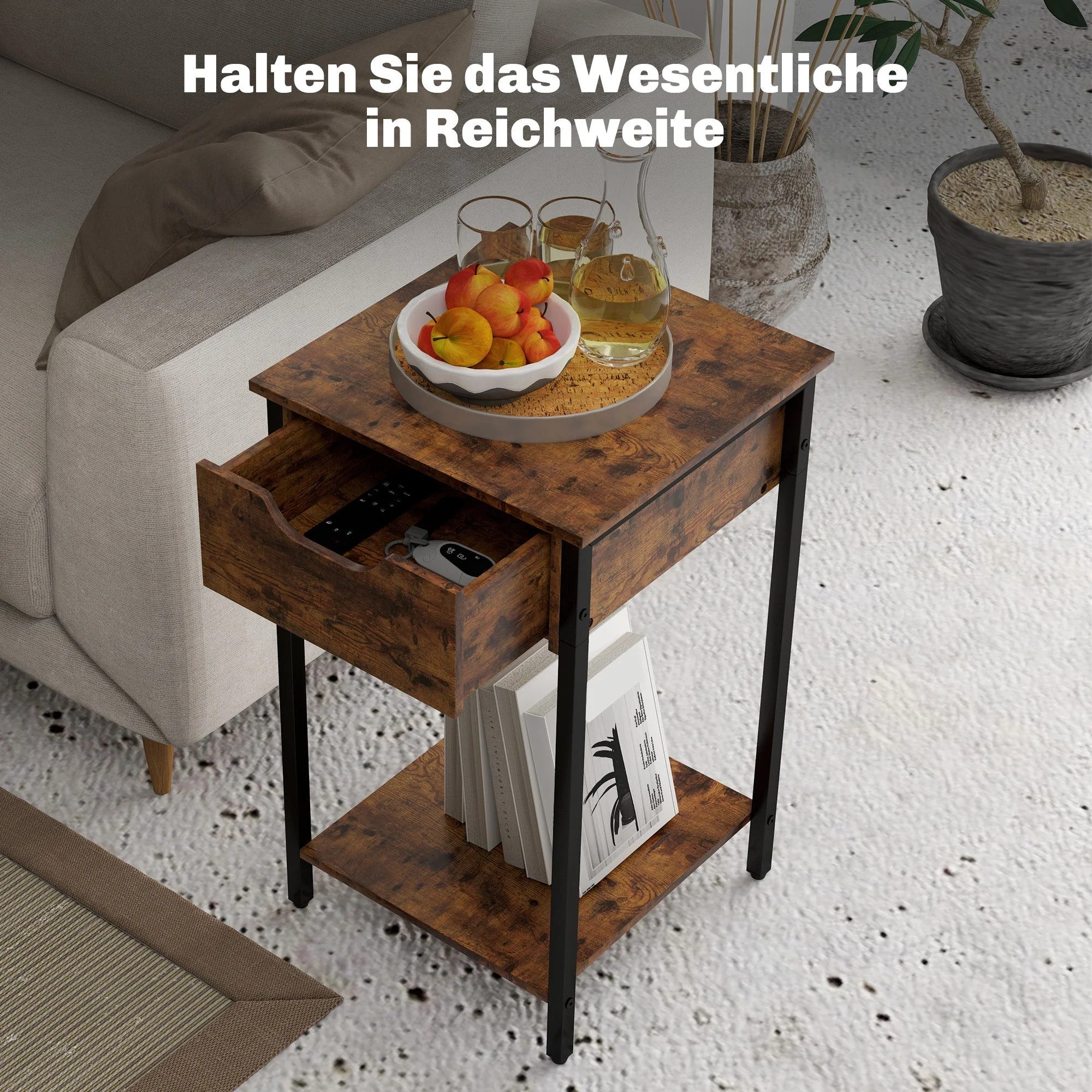 Side Table, Industrial Design Coffee Table with Steel Frame, Rustic Brown - Image 5