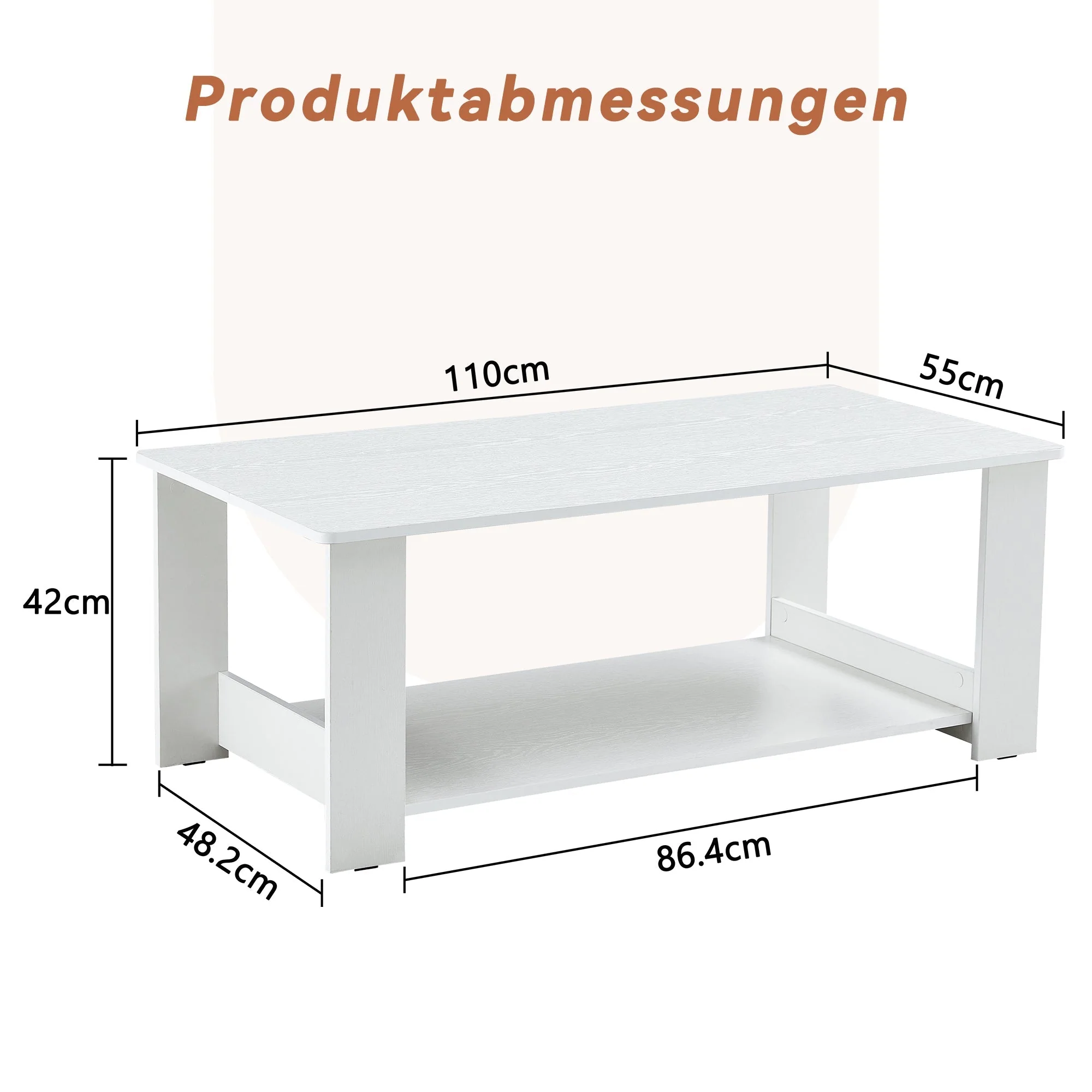 Side Table Modern Simple 110x55x42cm 2-Tier Storage White Wood Grain - Image 4
