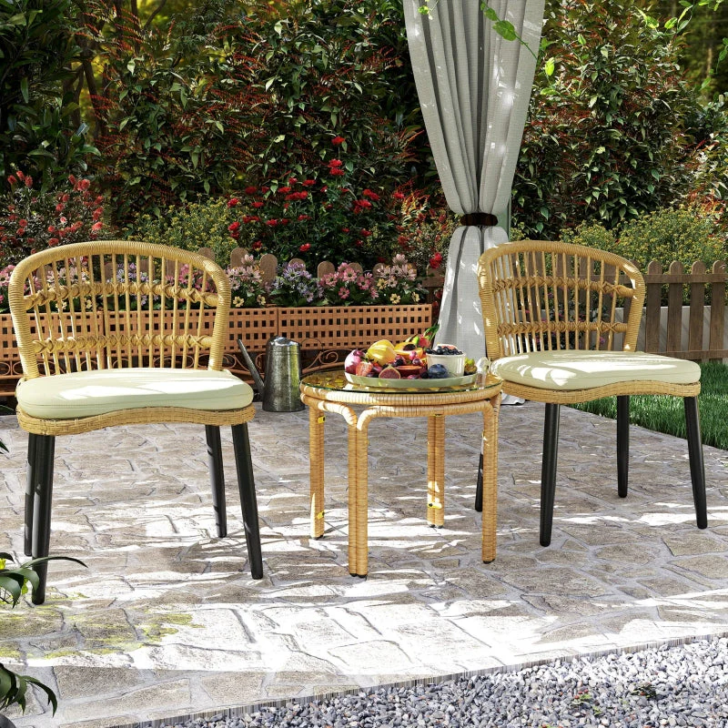 Side Table, Round Coffee Table, Glass Top, Polyrattan, Yellow - Image 8