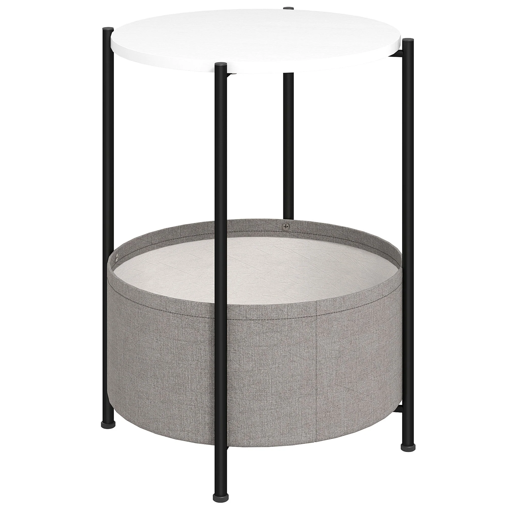 Side Table, Round Coffee Table with Storage, Steel, Grey+White - Image 2