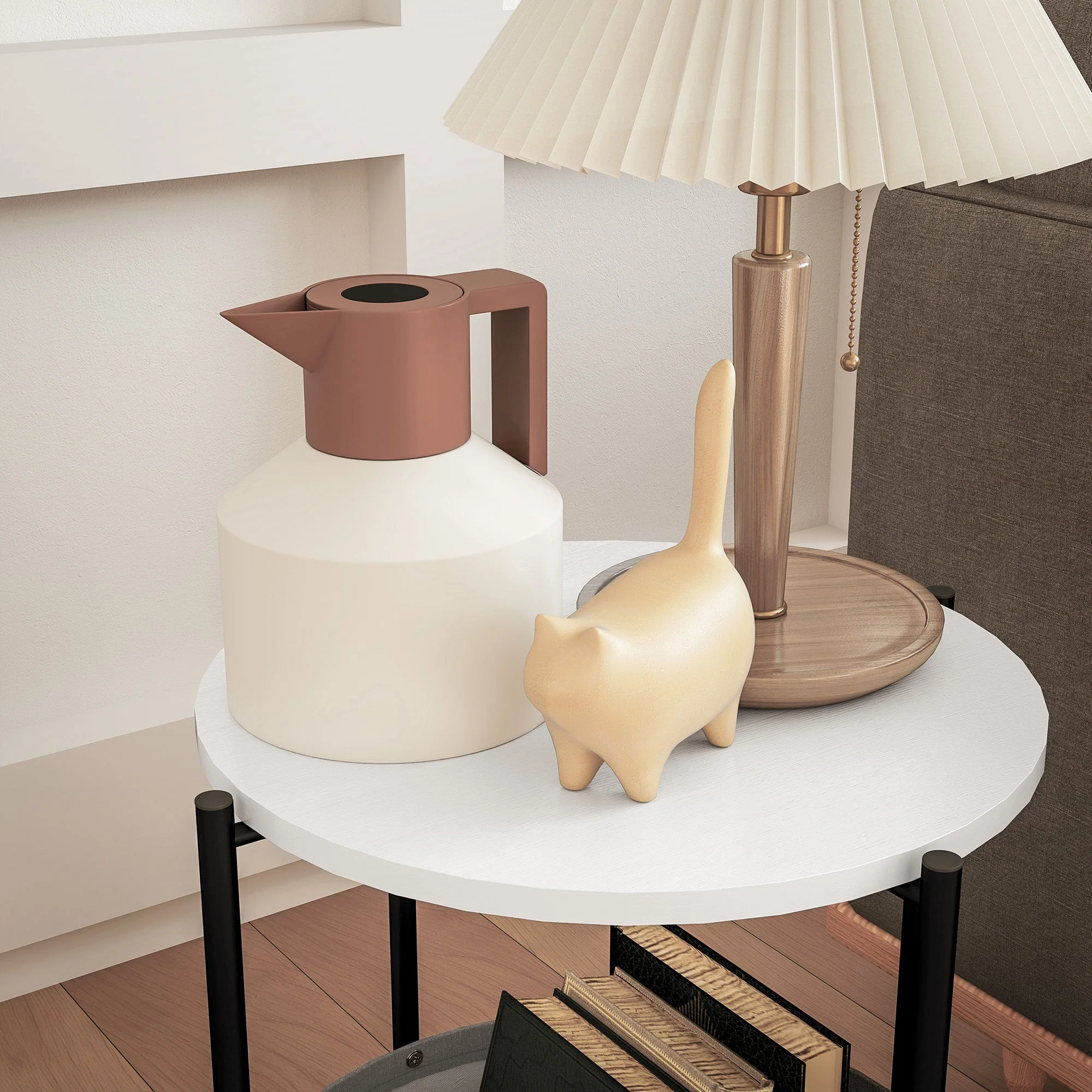 Side Table, Round Coffee Table with Storage, Steel, Grey+White - Image 7