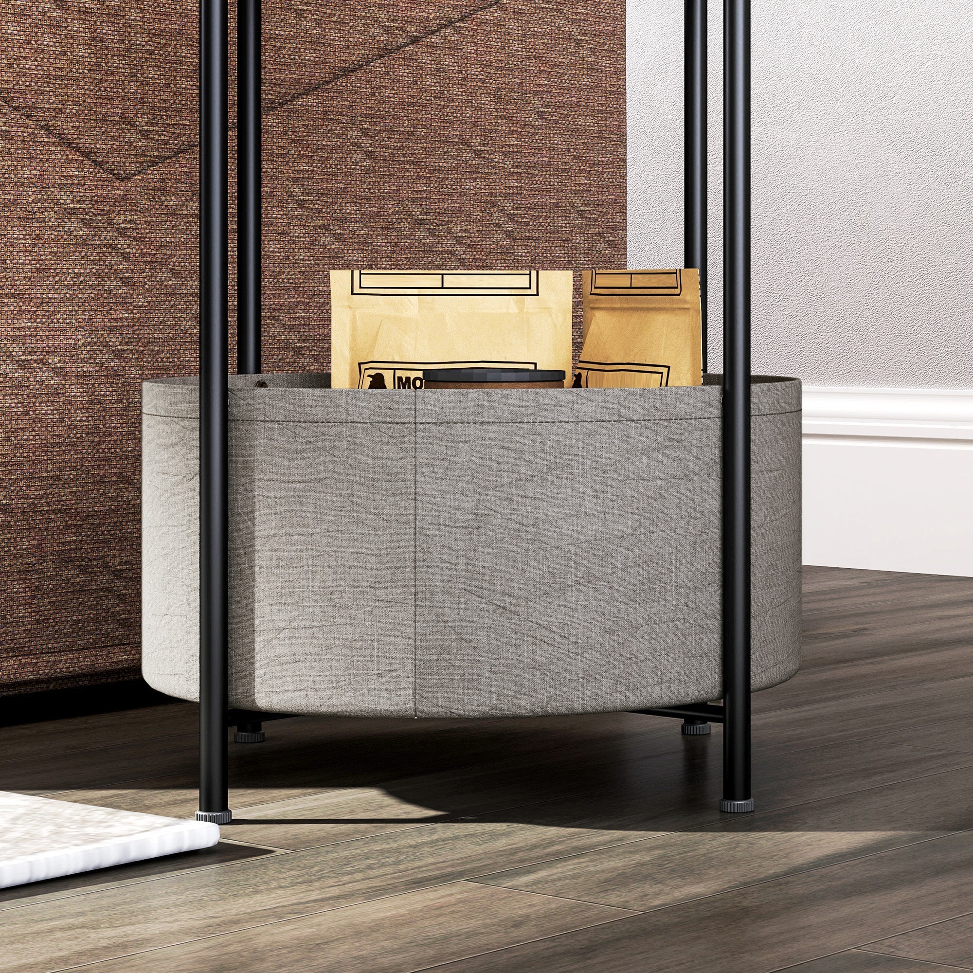 Side Table, Round Coffee Table with Storage, Steel, Grey+White - Image 8